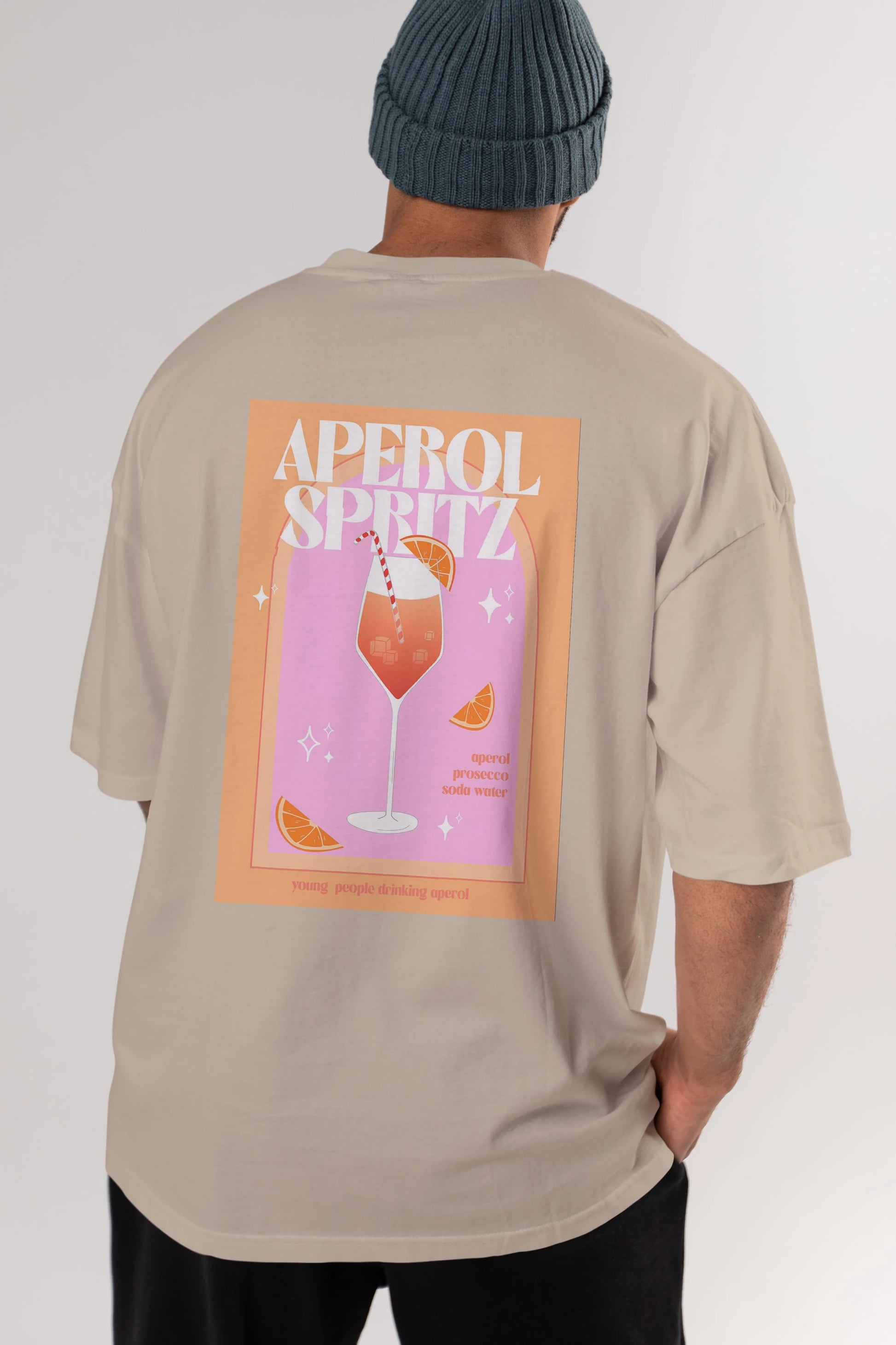 Aperol Spritz 2 Arka Baskılı Oversize t-shirt Erkek Kadın Unisex %100 Pamuk Bisiklet Yaka tişort