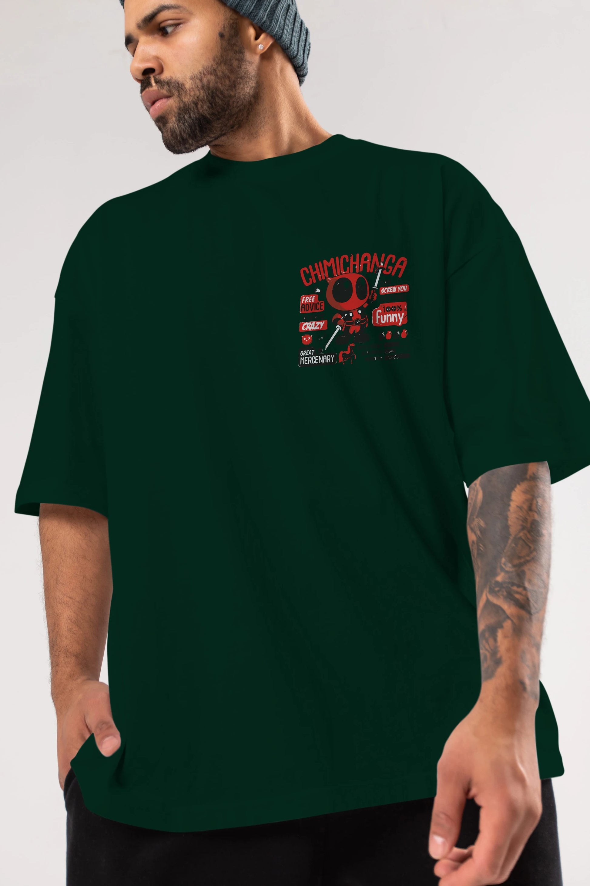 Deadpool (9) Ön Sol Baskılı Oversize t-shirt Erkek Kadın Unisex %100 Pamuk Bisiklet Yaka tişort