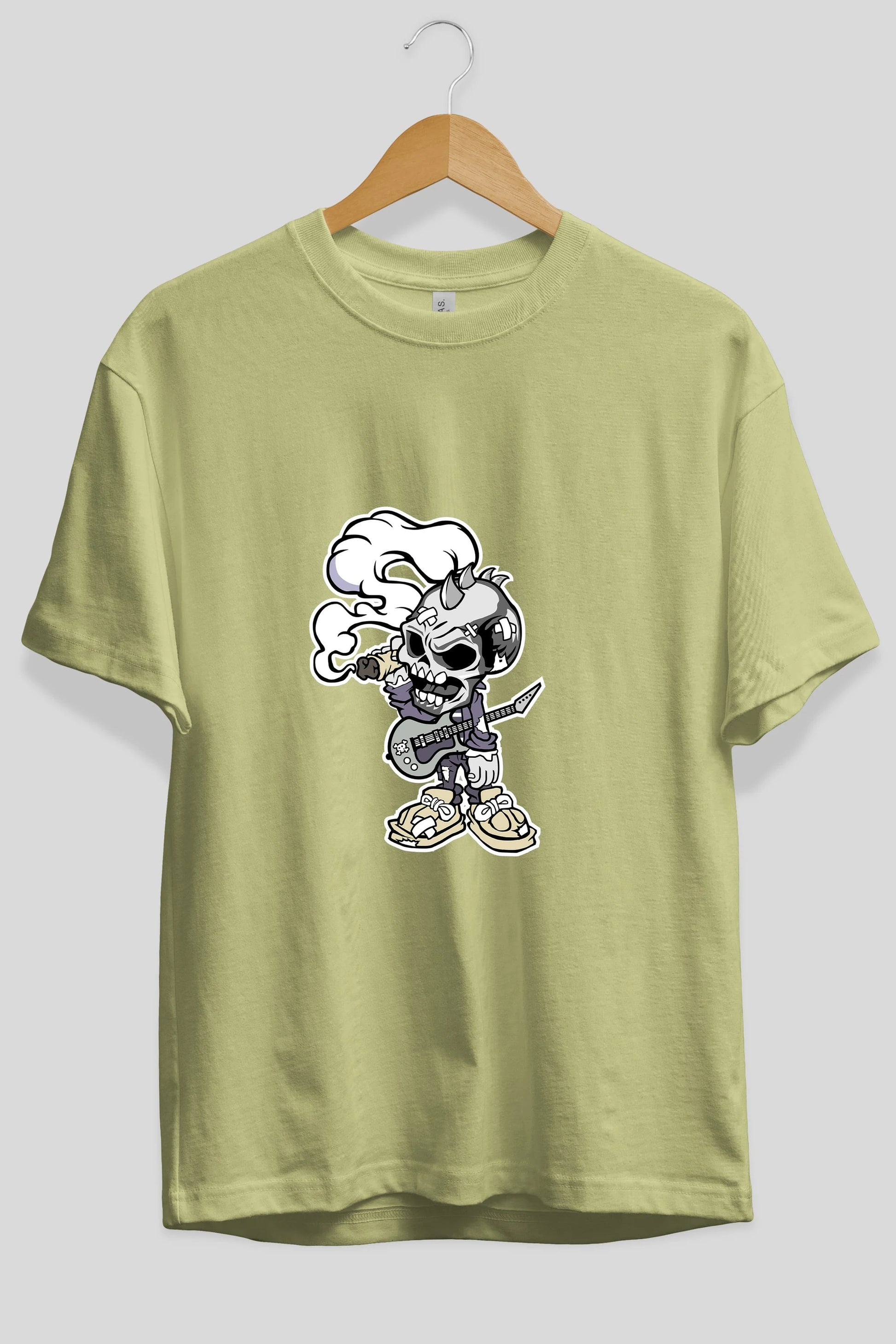 Skull Smoker Punk Rocker Ön Baskılı Oversize t-shirt Erkek Kadın Unisex %100 Pamuk tişort