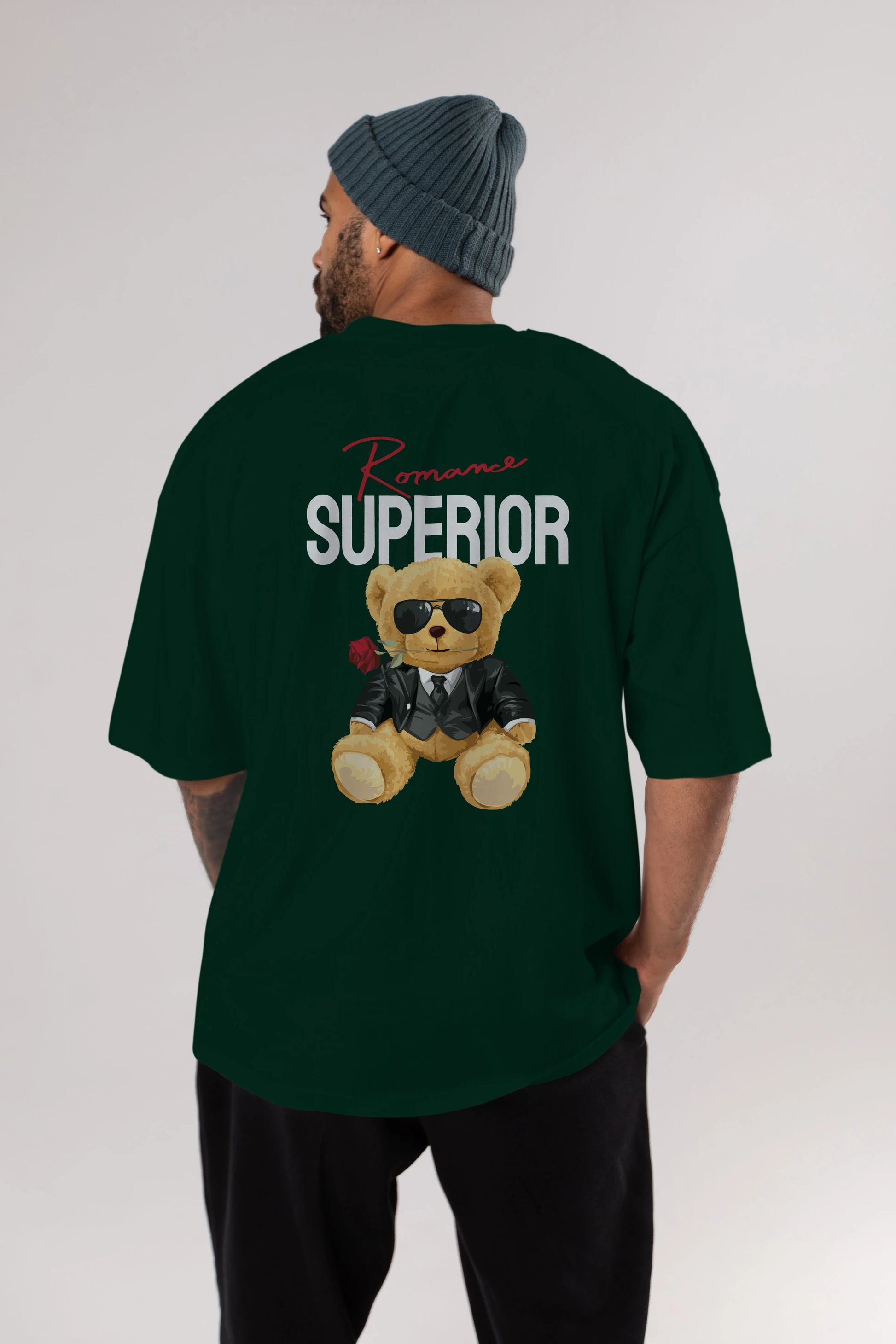 Teddy Bear Romance Superior Arka Baskılı Oversize t-shirt Erkek Kadın Unisex %100 Pamuk