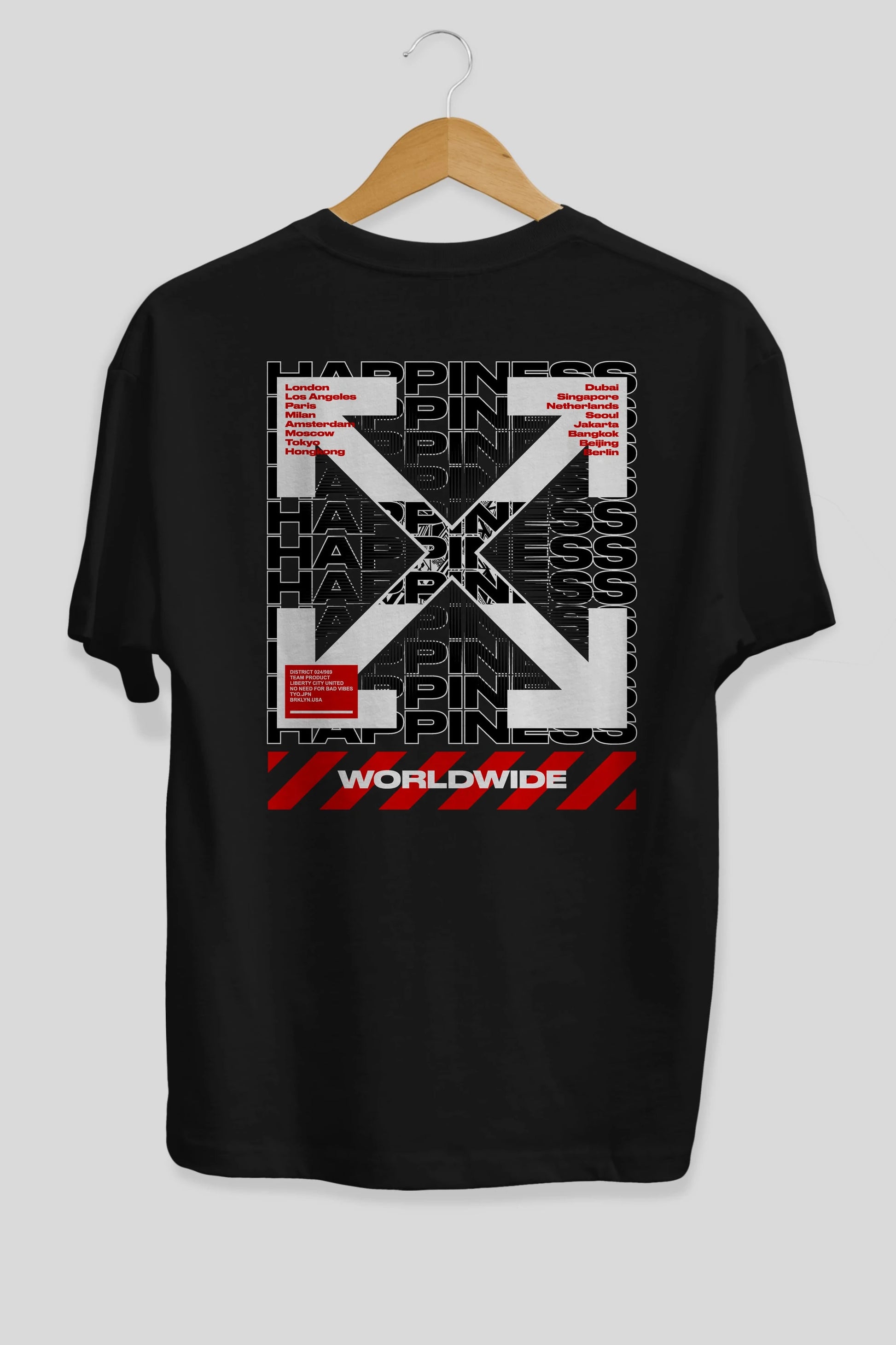 Happiness Worldwide Arka Baskılı Oversize t-shirt Erkek Kadın Unisex