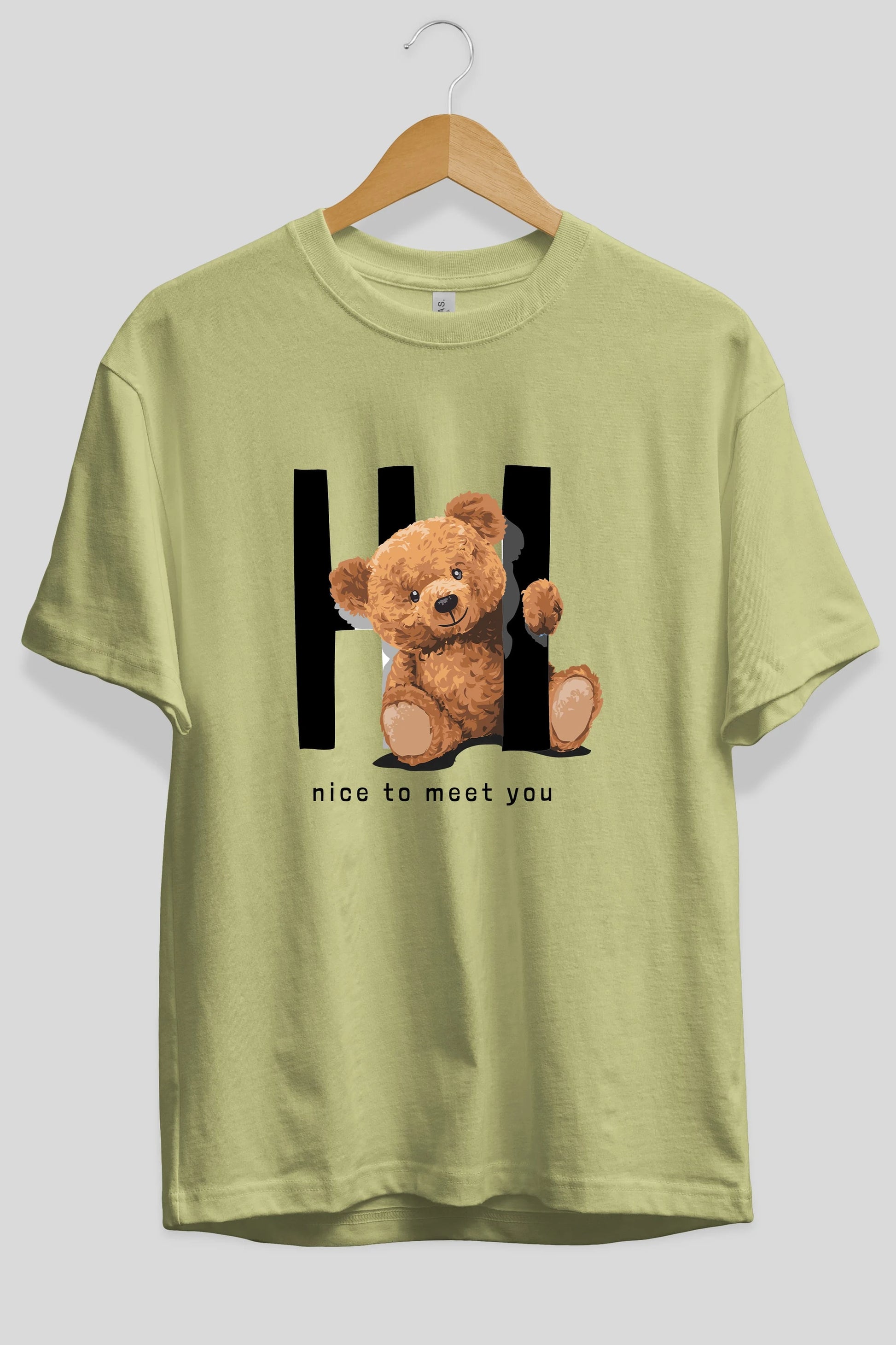 Teddy Bear Hi Nice To Meet You Ön Baskılı Oversize t-shirt Erkek Kadın Unisex %100 Pamuk