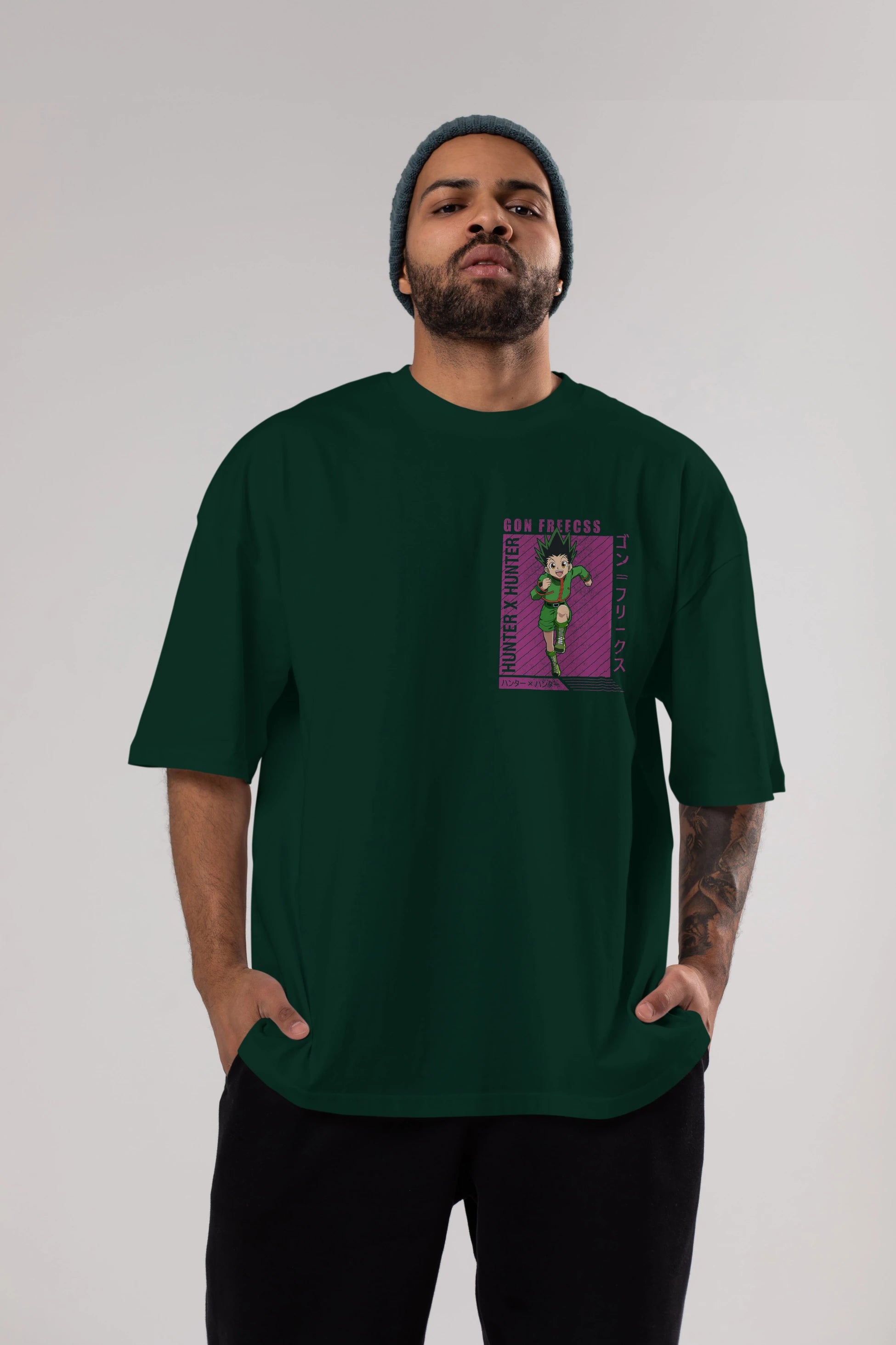Gon Freecss HUNTER X HUNTER 3 Ön Sol Baskılı Oversize t-shirt Erkek Kadın Unisex %100 Pamuk Bisiklet Yaka tişort