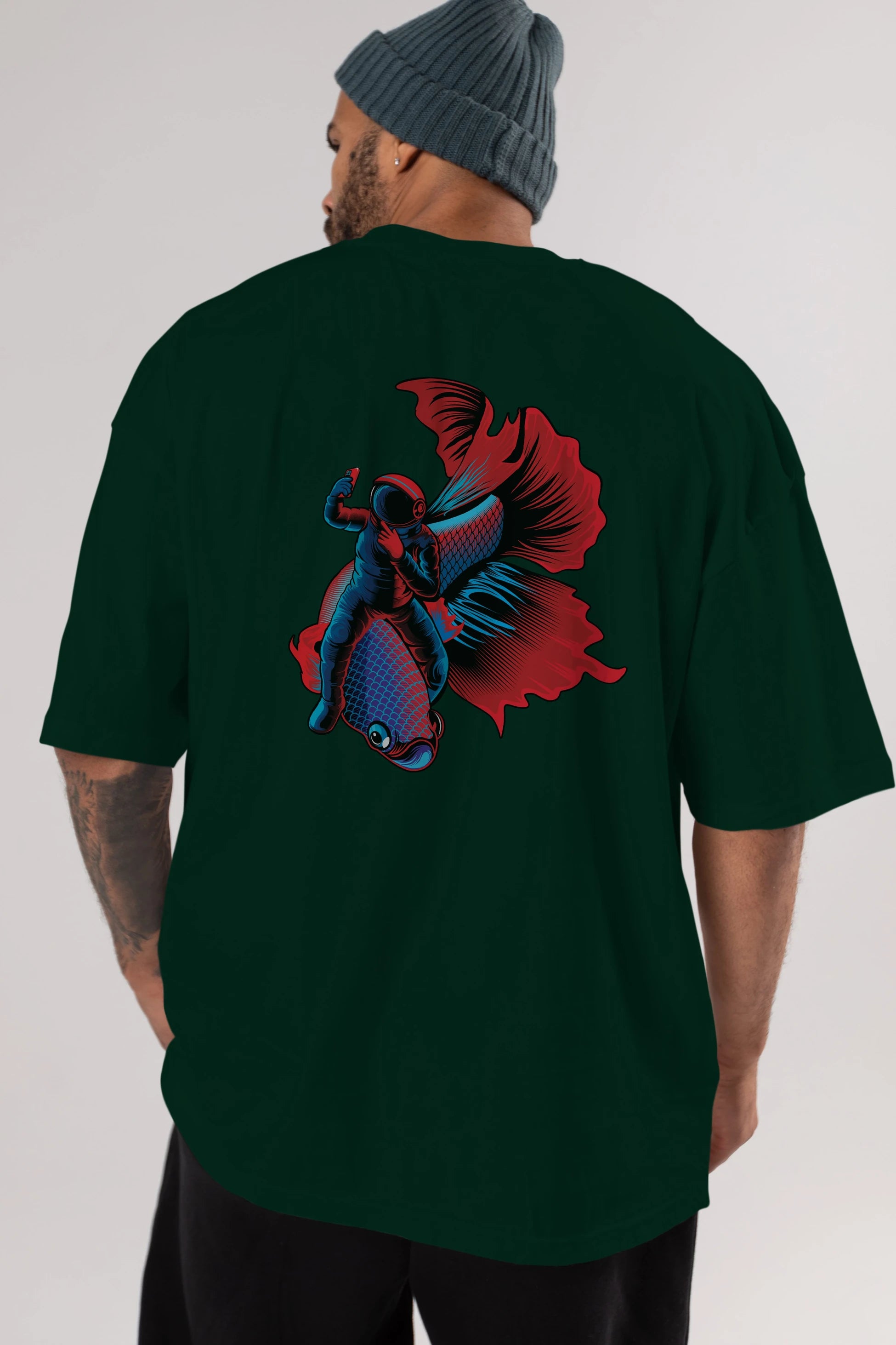 Astrofish selfie Arka Baskılı Oversize t-shirt Erkek Kadın Unisex