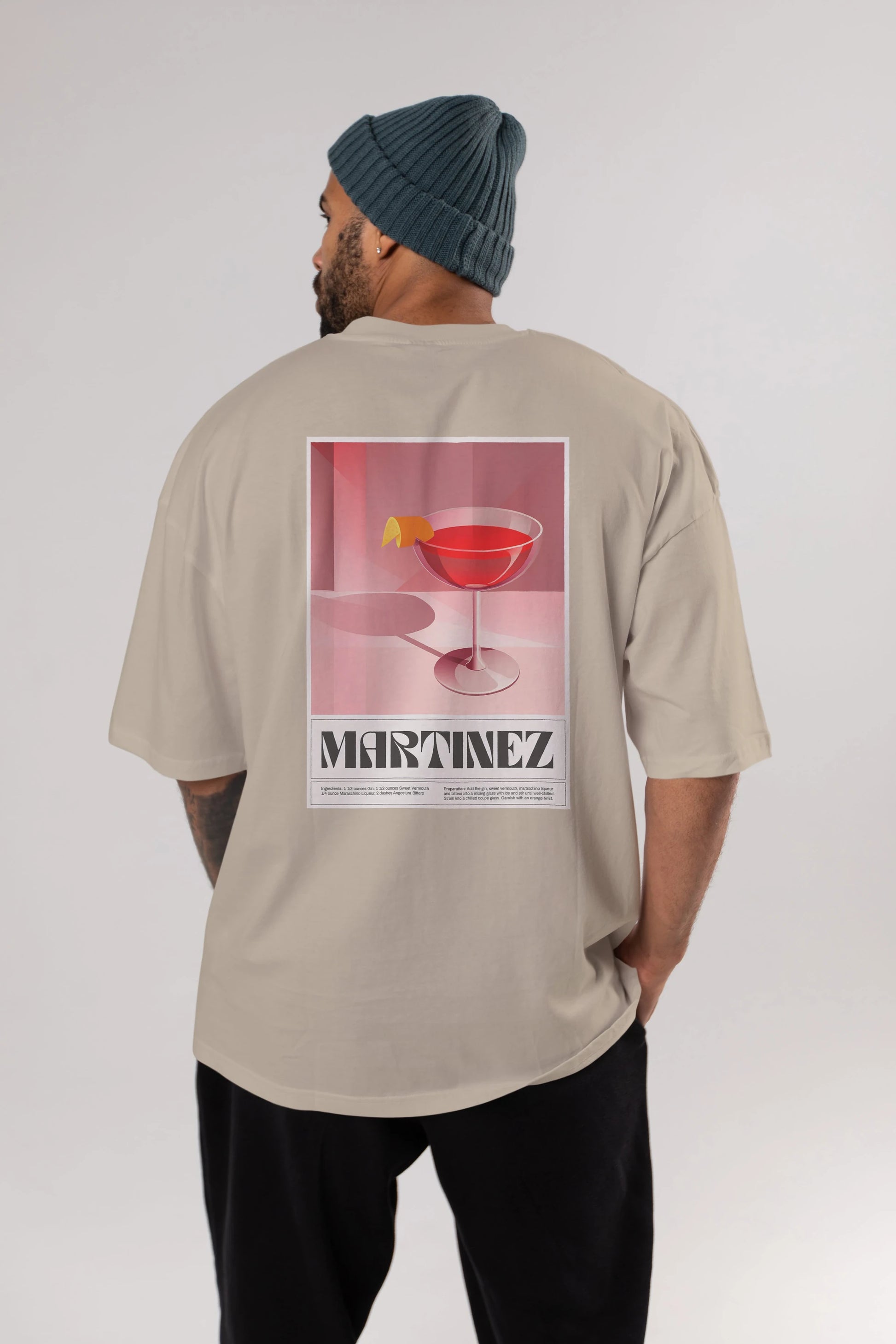 Martinez Arka Baskılı Oversize t-shirt Erkek Kadın Unisex %100 Pamuk Bisiklet Yaka tişort