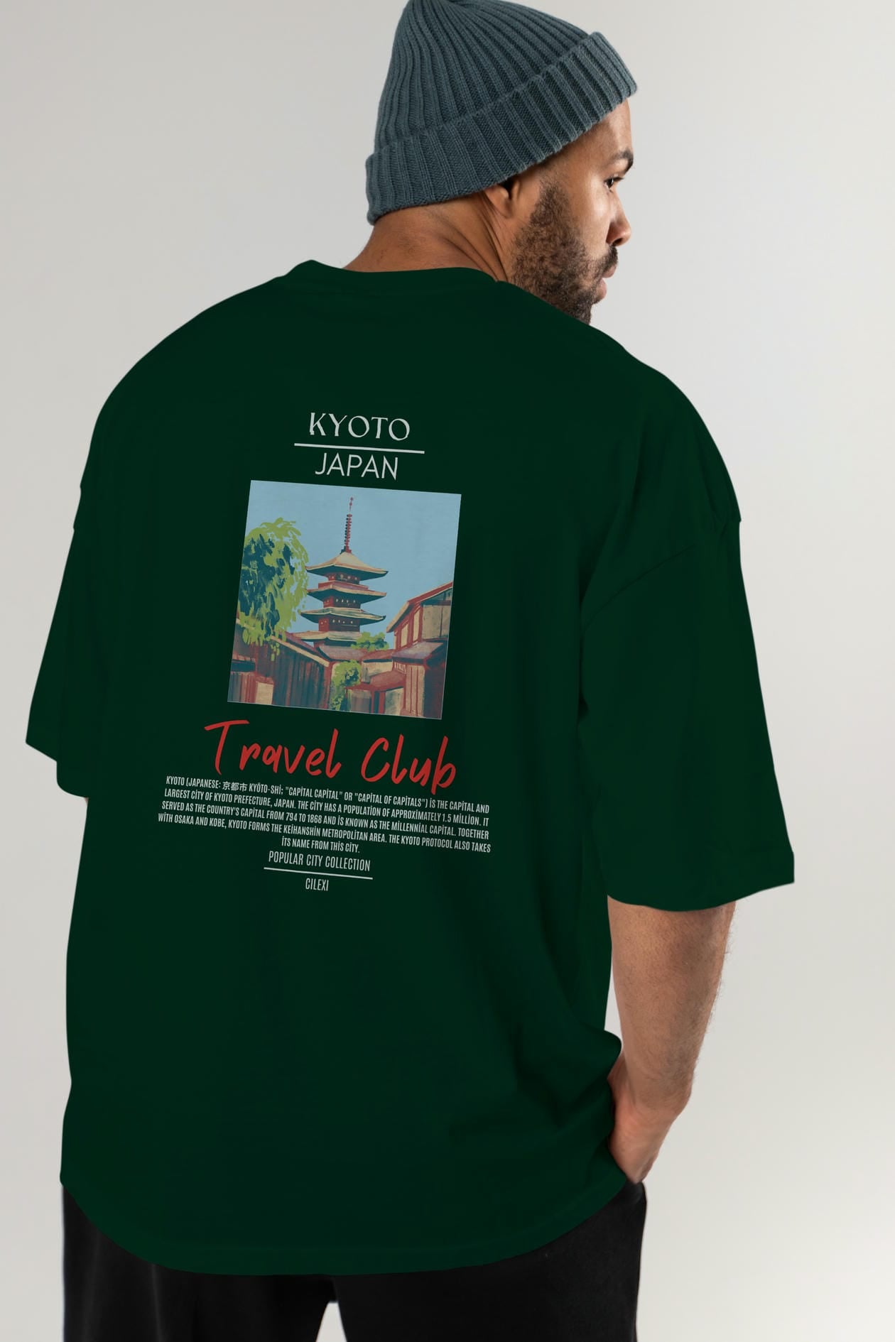 Kyoto Japan Arka Baskılı Oversize t-shirt Erkek Kadın Pamuk Bisiklet Yaka tişort