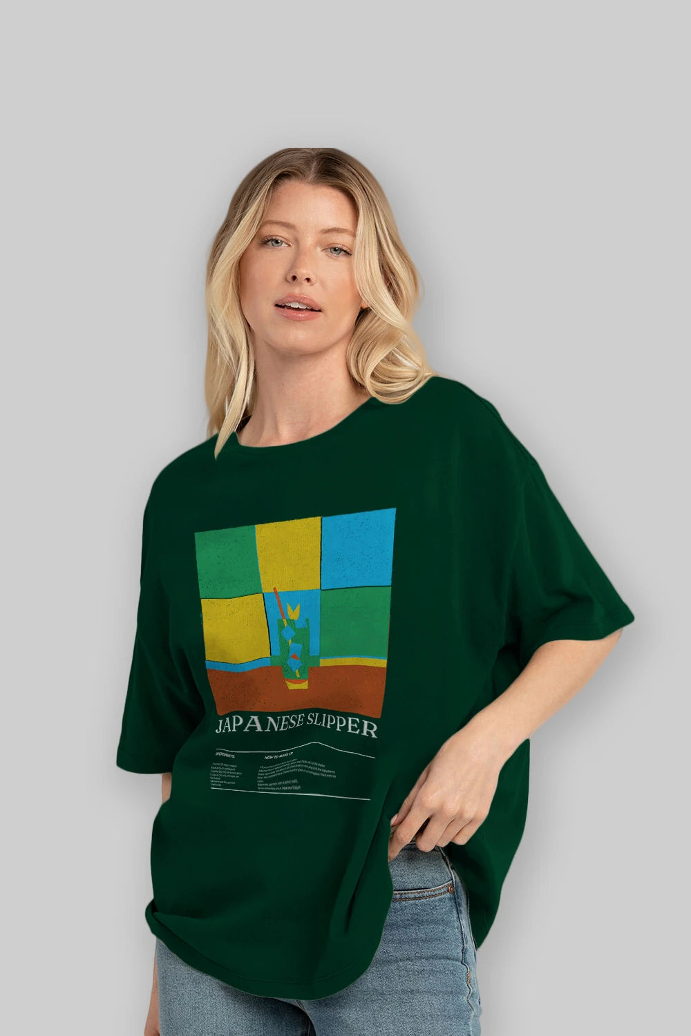 Japanese Slipper Kokteyl Ön Baskılı Oversize t-shirt Erkek Kadın %100 Pamuk Bisiklet Yaka tişort