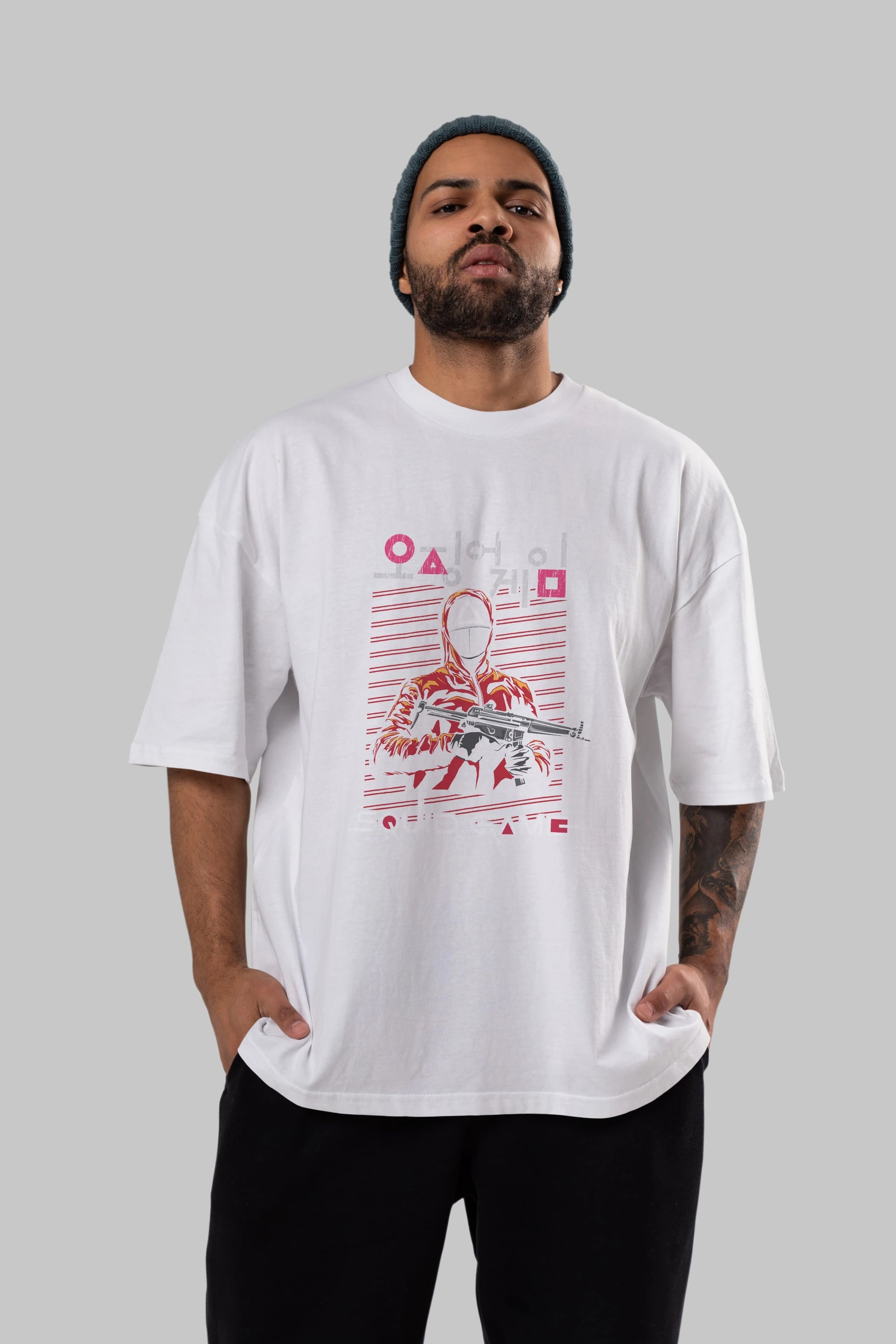 Squid Game (2) Ön Baskılı Oversize t-shirt Erkek Kadın Unisex %100 Pamuk Bisiklet Yaka tişort