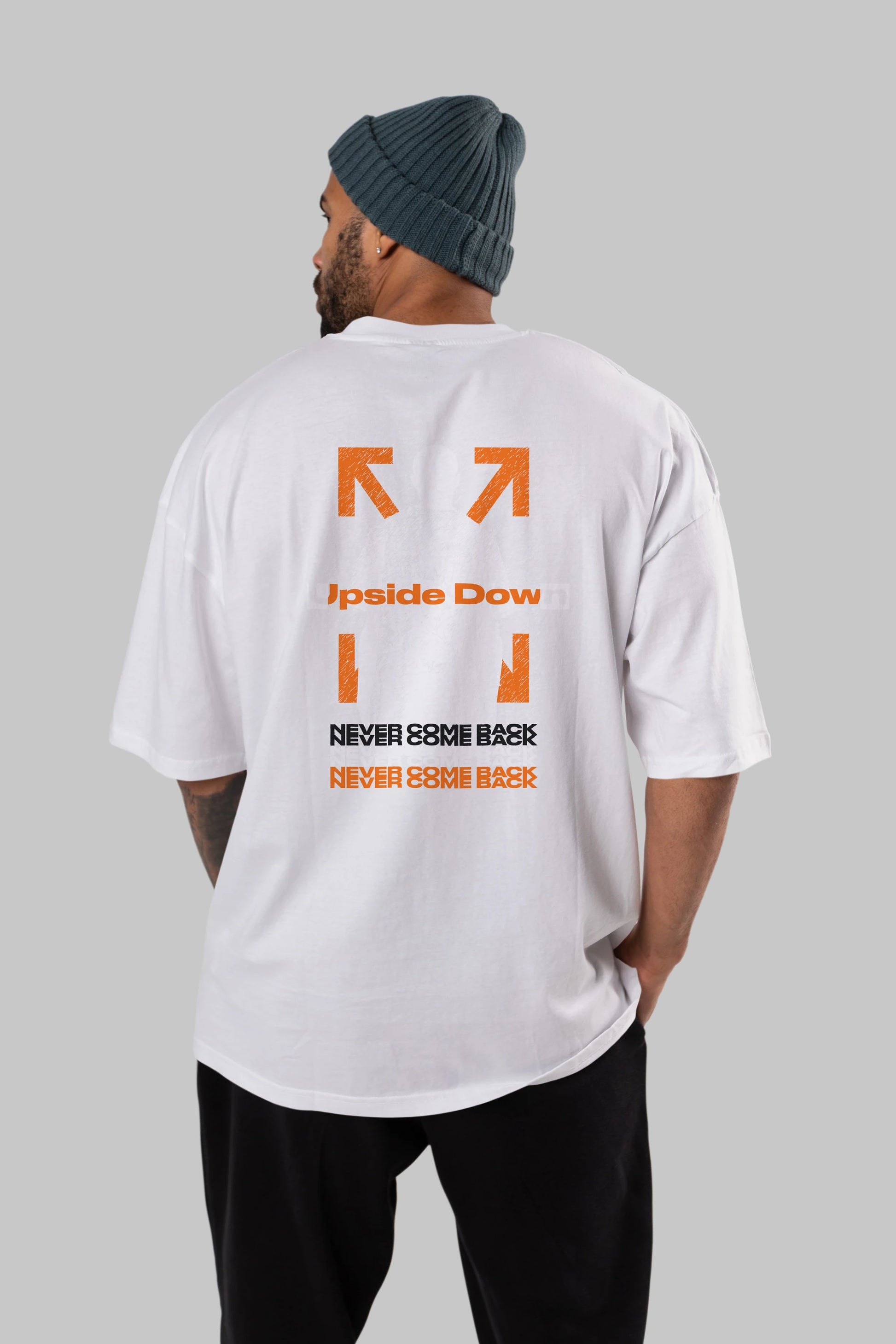 Upside Down Arka Baskılı Oversize t-shirt Erkek Kadın Unisex