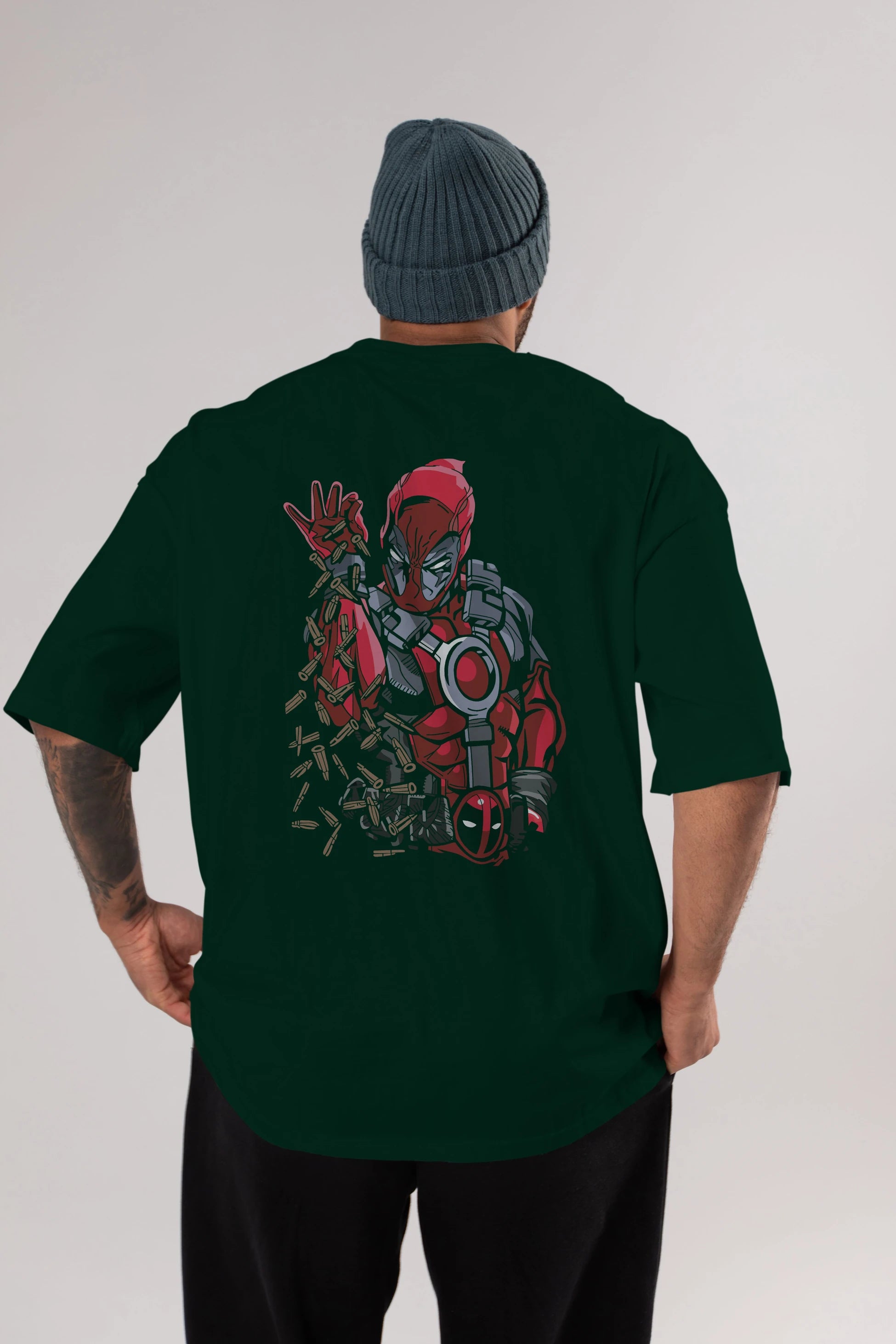 Deadpool (2) Arka Baskılı Oversize t-shirt Erkek Kadın Unisex %100 Pamuk Bisiklet Yaka tişort