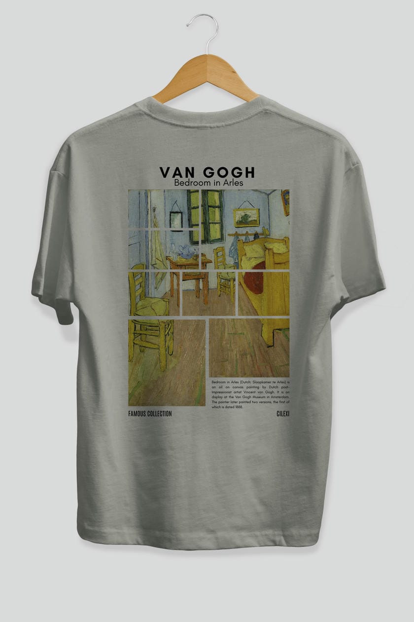 Van Gogh Arka Baskılı Oversize t-shirt Erkek Kadın Bisiklet Yaka Pamuk tişort