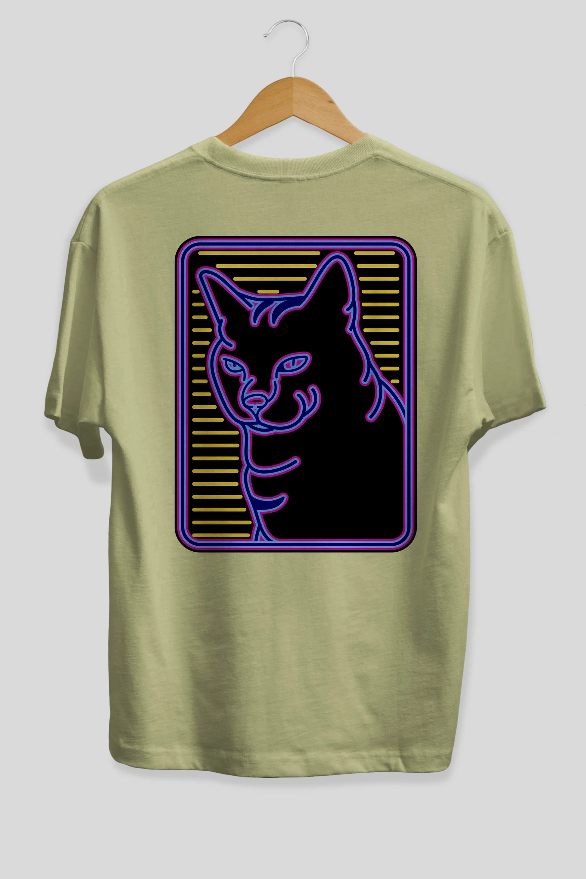 Neon Cat Arka Baskılı Oversize t-shirt Erkek Kadın Unisex