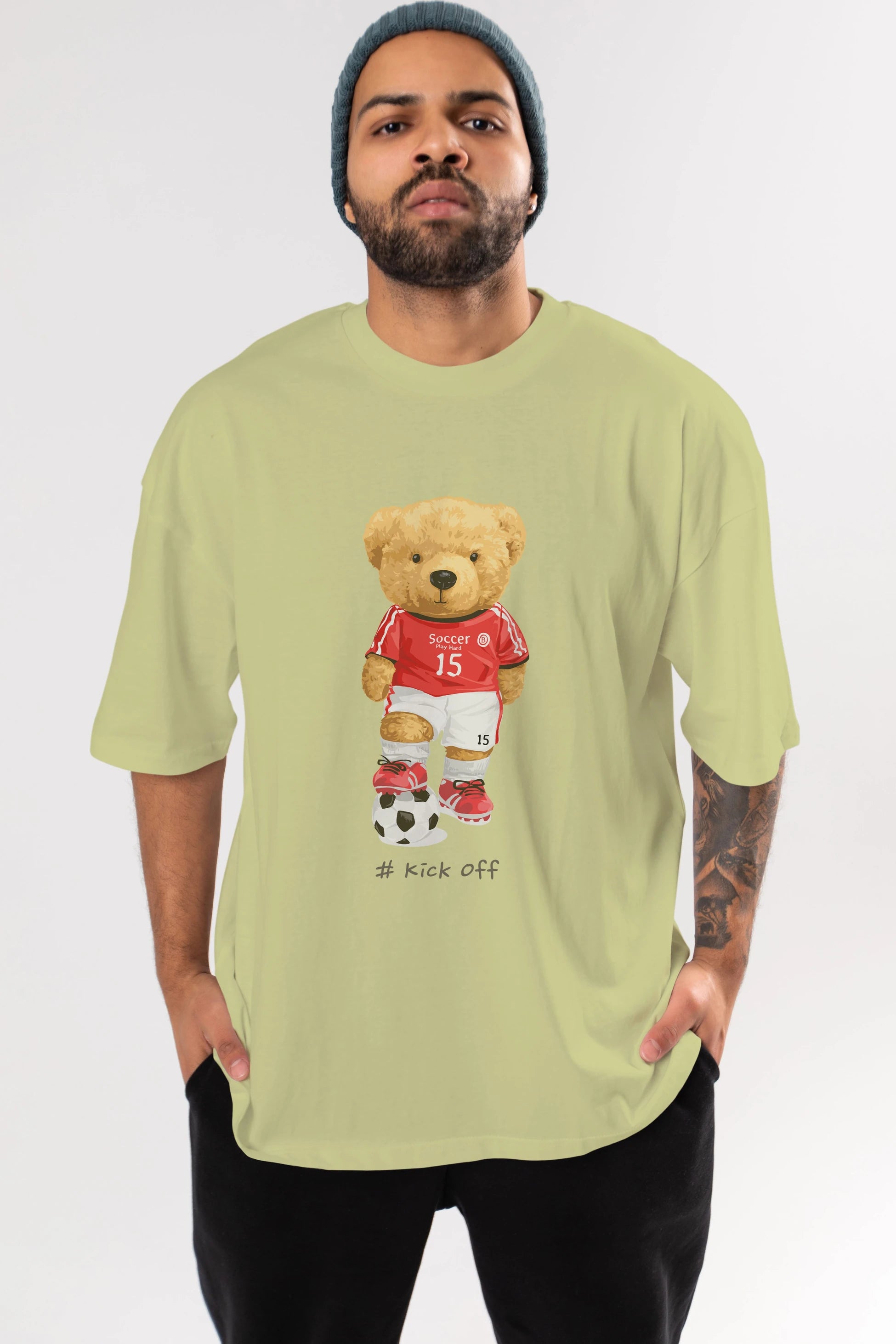 Teddy Bear Kick Off Ön Baskılı Oversize t-shirt Erkek Kadın Unisex %100 Pamuk