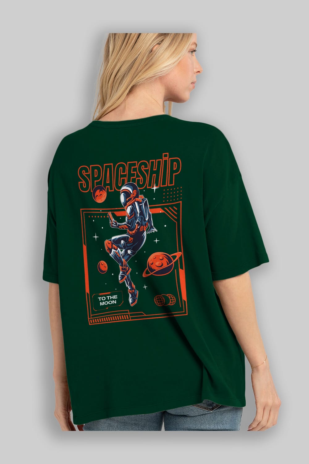 Spaceship Arka Baskılı Oversize t-shirt Erkek Kadın Unisex