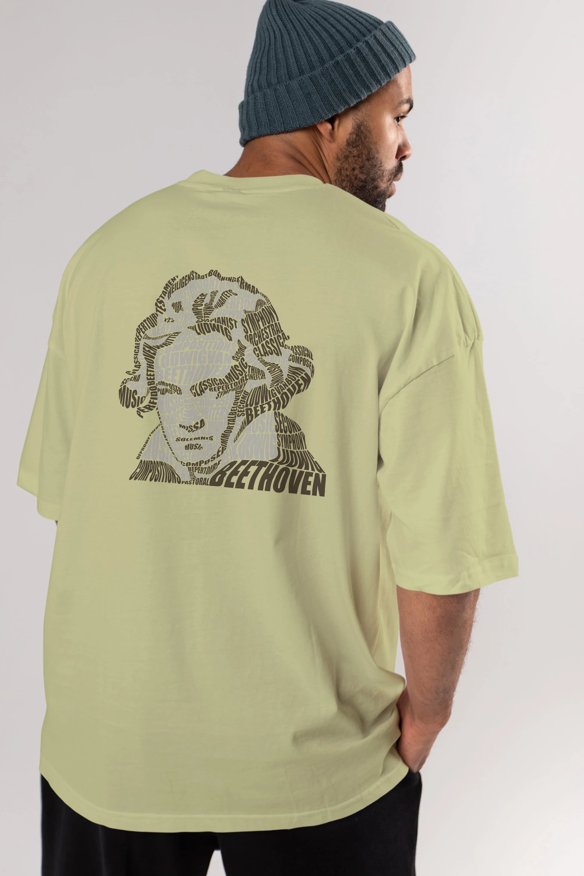 Ludwig van Beethoven Calligram Arka Baskılı Oversize t-shirt %100 pamuk Erkek Kadın Unisex
