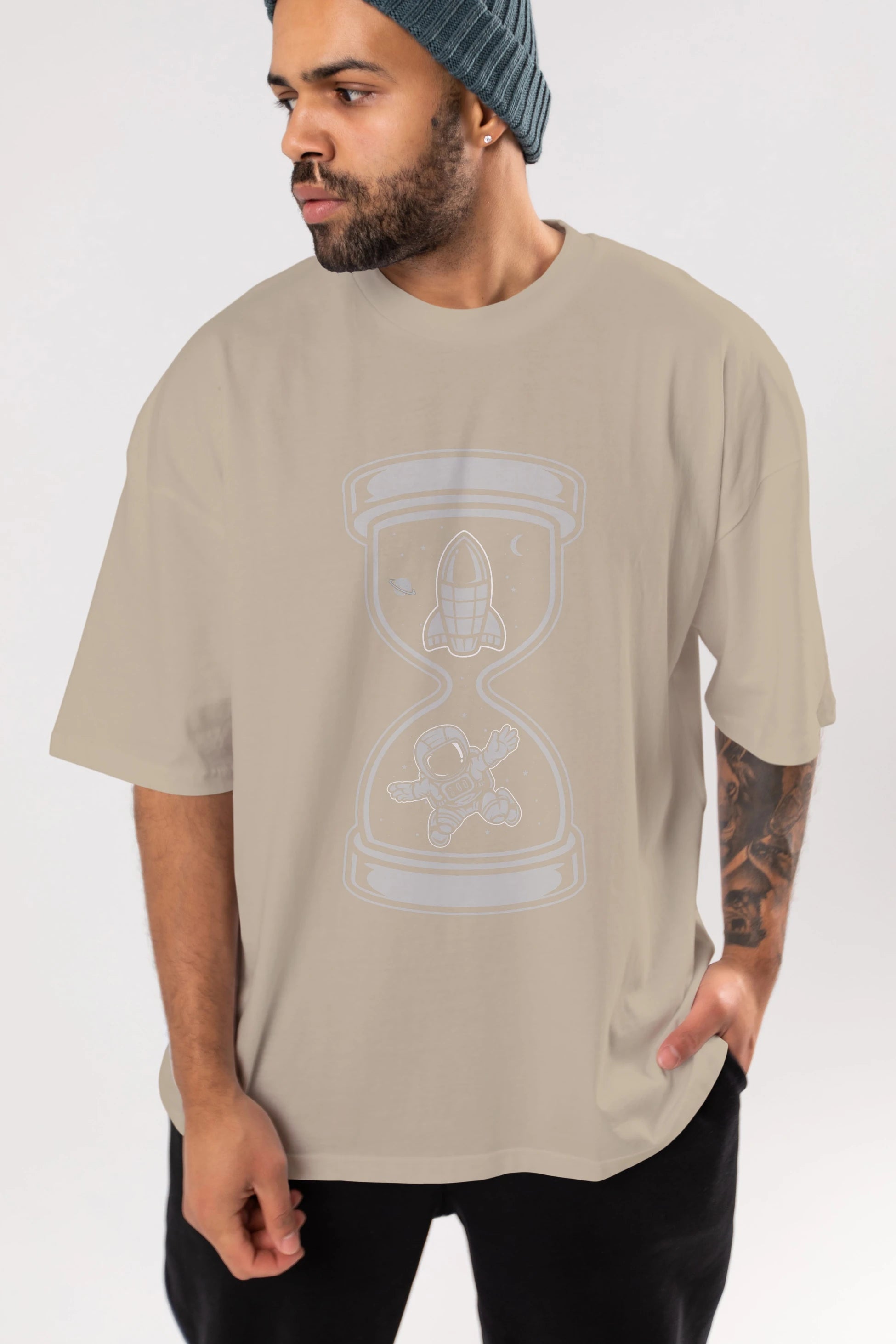 Astronaut Time Ön Baskılı Oversize t-shirt Erkek Kadın Unisex