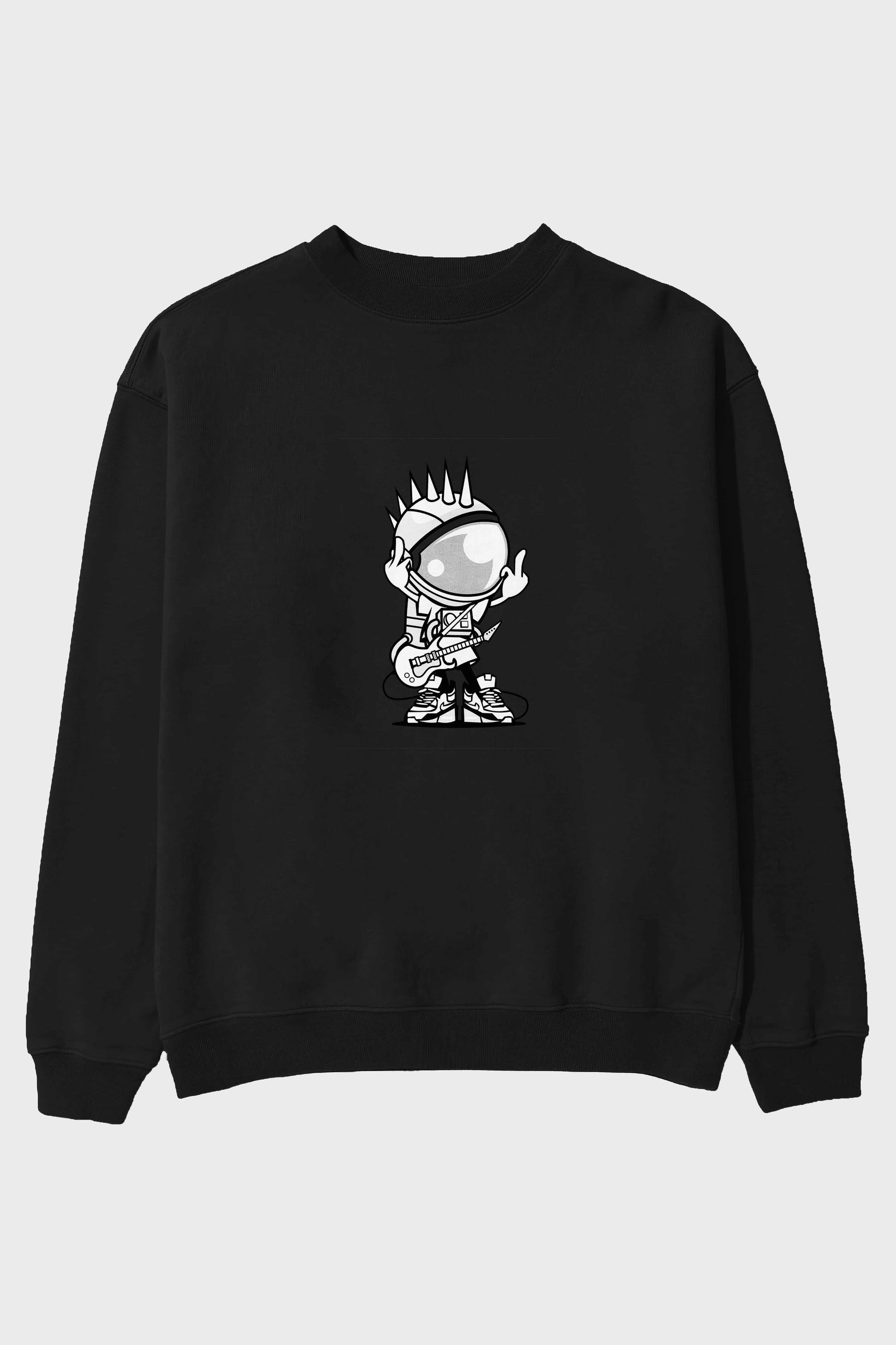 Astronaut Punk Rock Ön Baskılı Oversize Sweatshirt Erkek Kadın Unisex