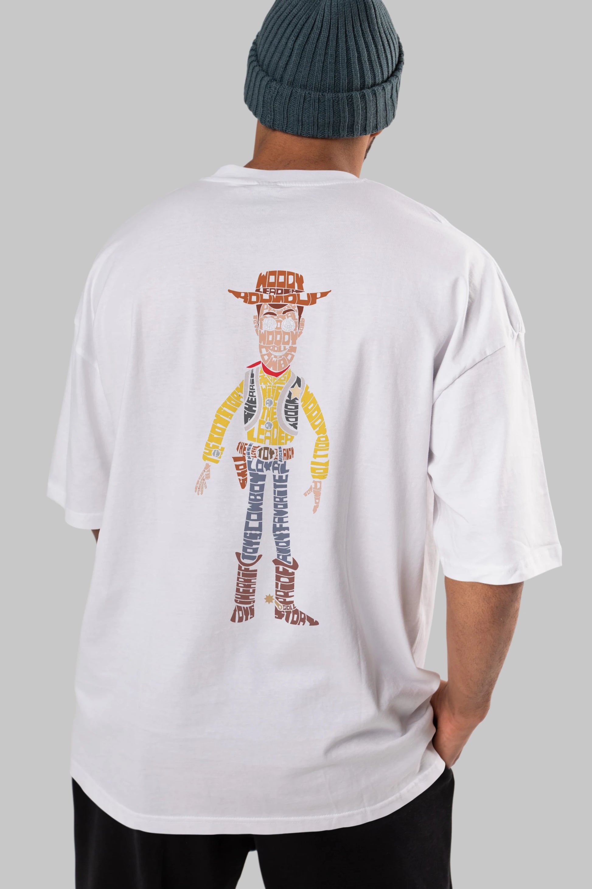 Woody Arka Baskılı Oversize t-shirt %100 pamuk Erkek Kadın Unisex