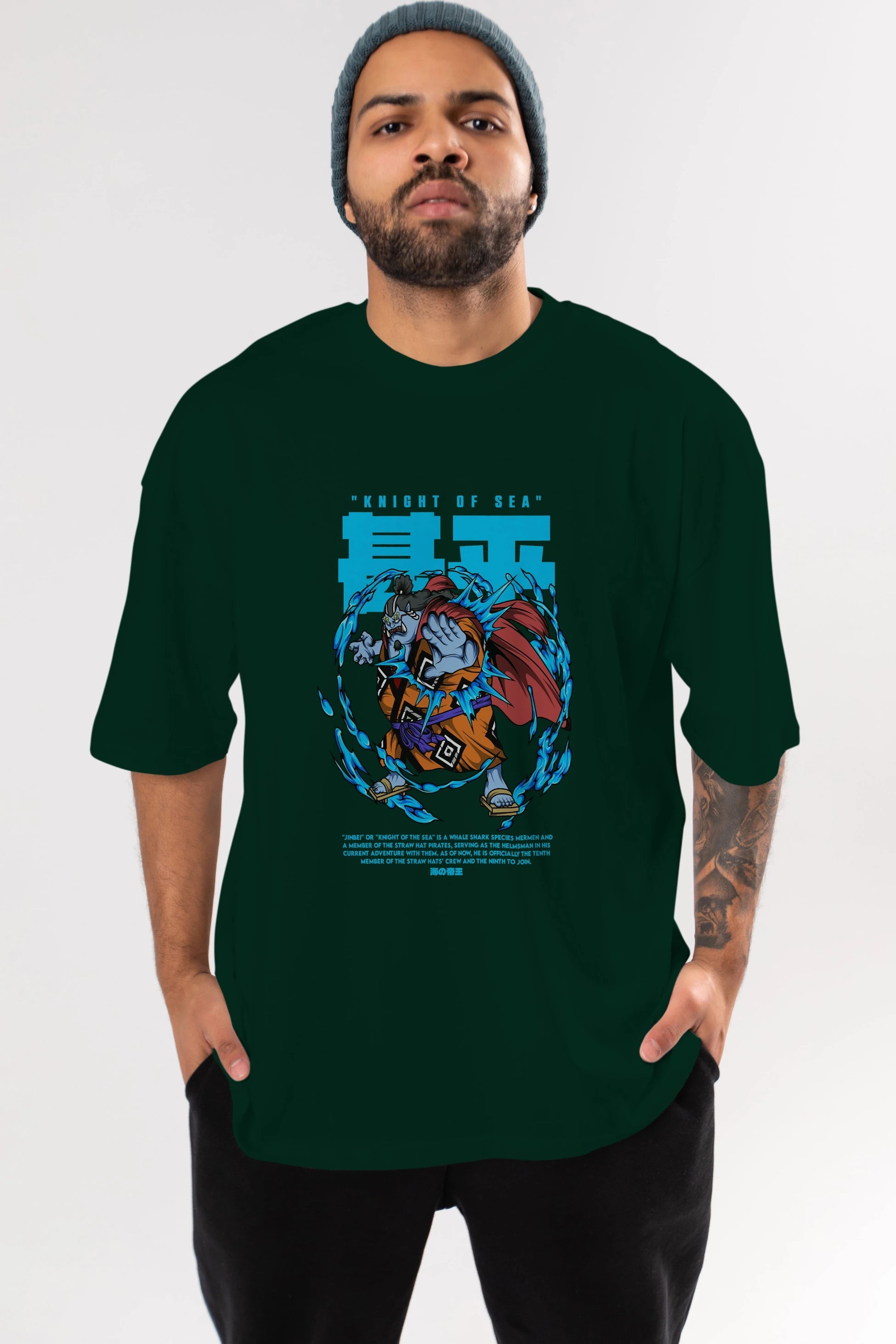 Jinbei Anime Ön Baskılı Oversize t-shirt %100 pamuk Erkek Kadın Unisex