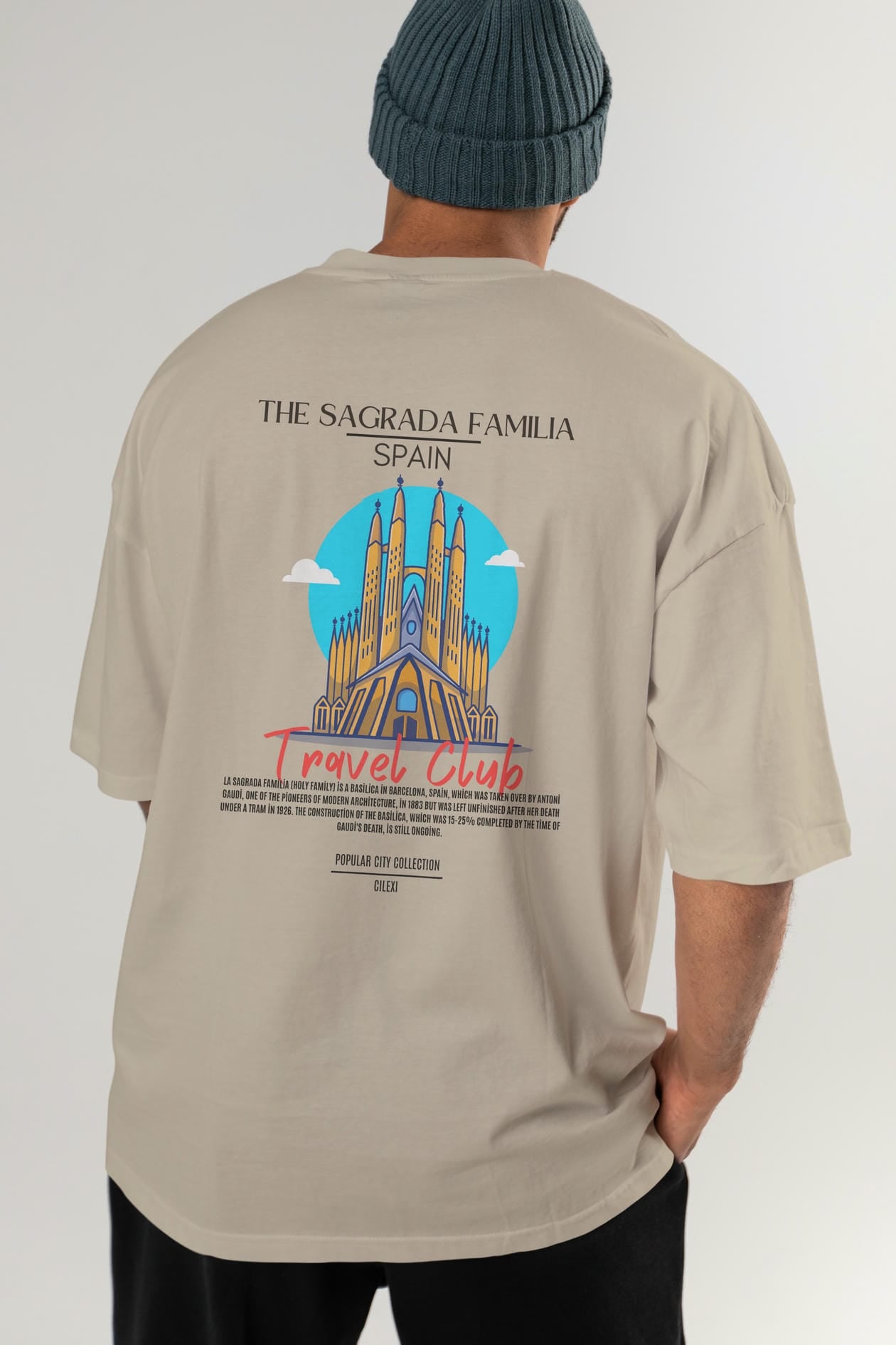 The Sagrada Familia Spain Arka Baskılı Oversize t-shirt Erkek Kadın Pamuk Bisiklet Yaka tişort