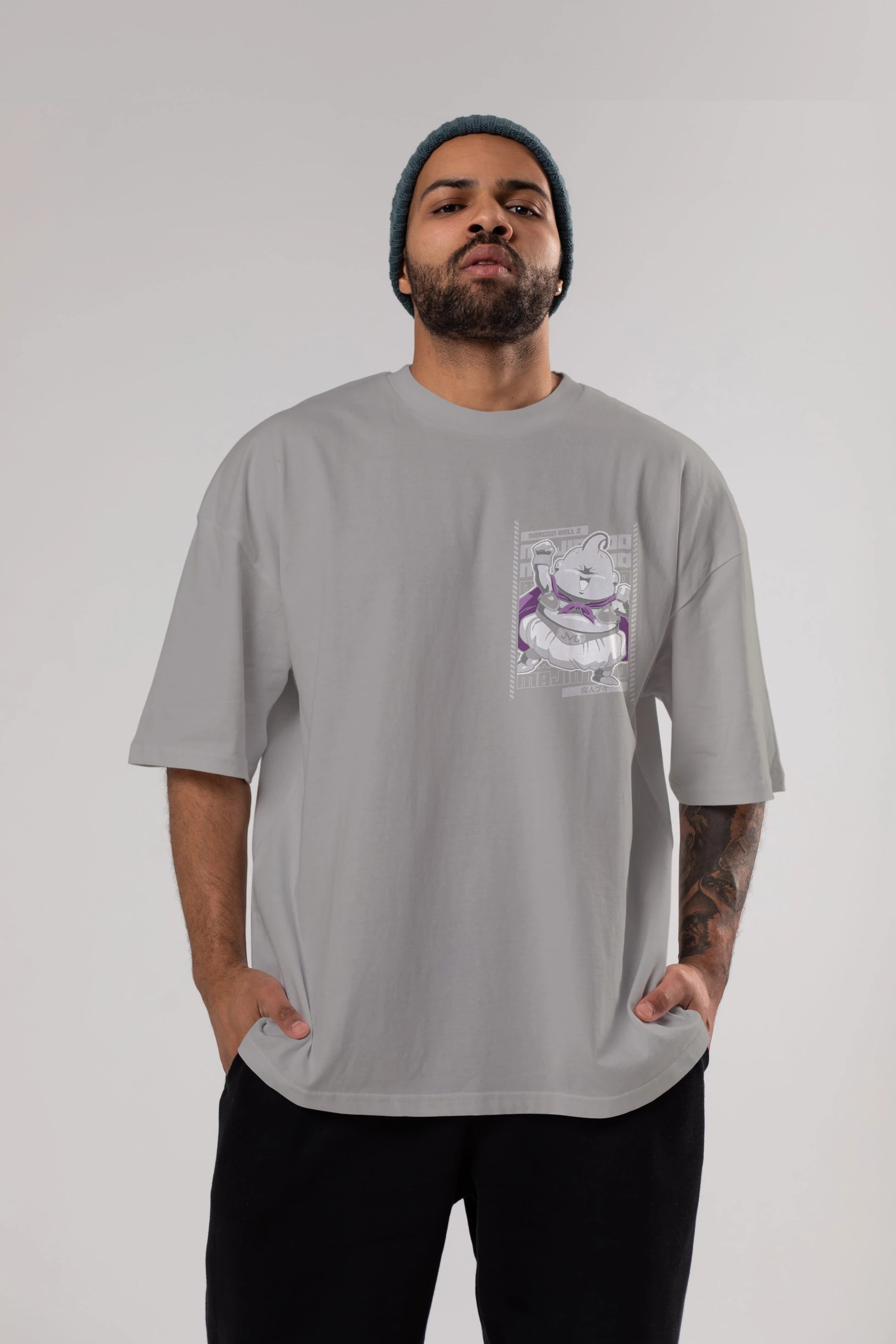 MAJIN BOO2 Ön Sol Baskılı Oversize t-shirt Erkek Kadın Unisex %100 Pamuk Bisiklet Yaka tişort