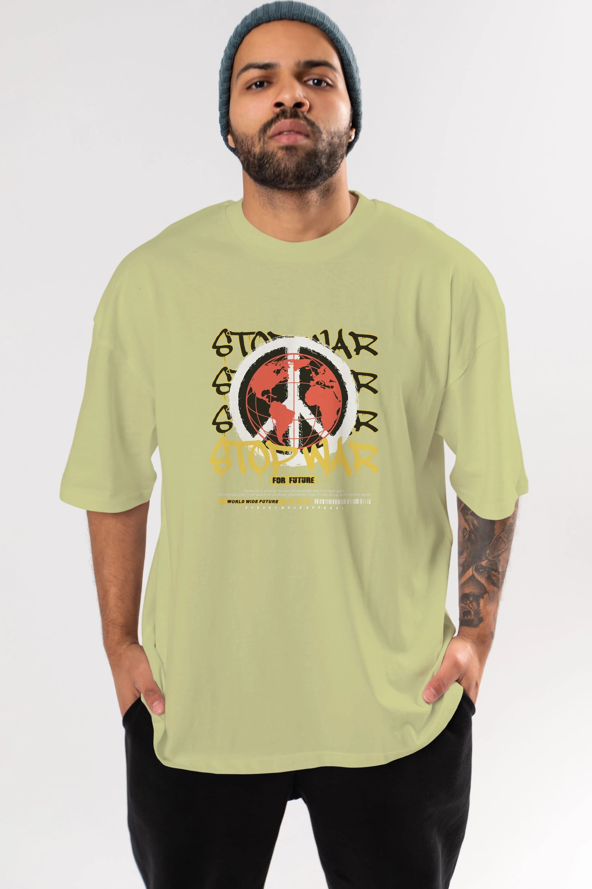 Stop War for Future Ön Baskılı Oversize t-shirt Erkek Kadın Unisex