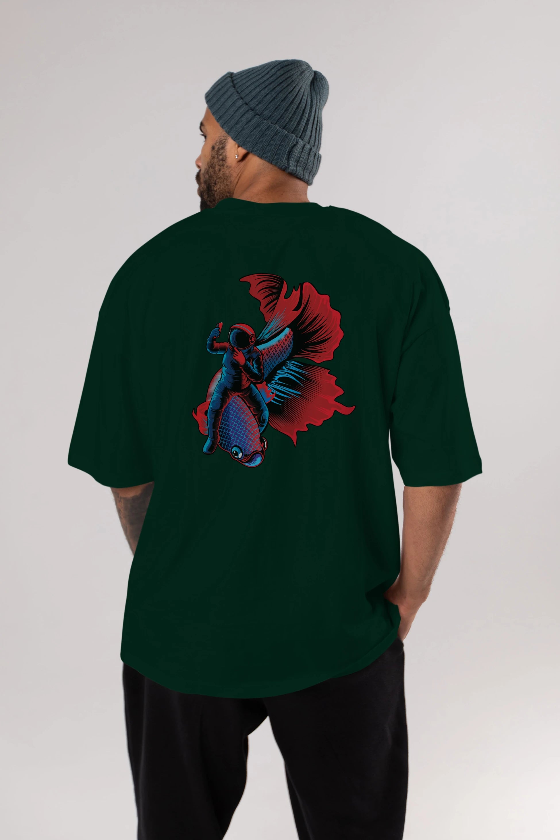 Astrofish selfie Arka Baskılı Oversize t-shirt Erkek Kadın Unisex