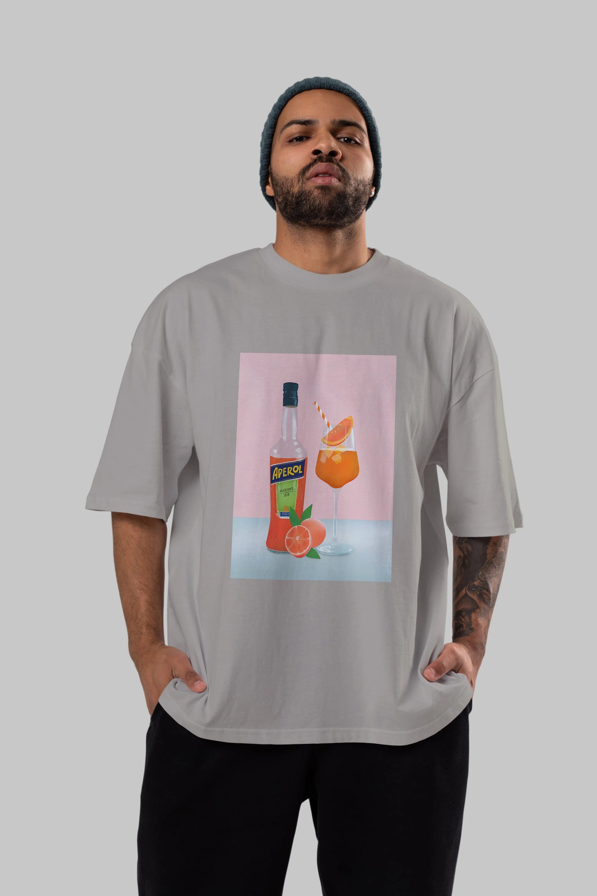 Aperol Spritz 3 Ön Baskılı Oversize t-shirt Erkek Kadın Unisex %100 Pamuk Bisiklet Yaka tişort
