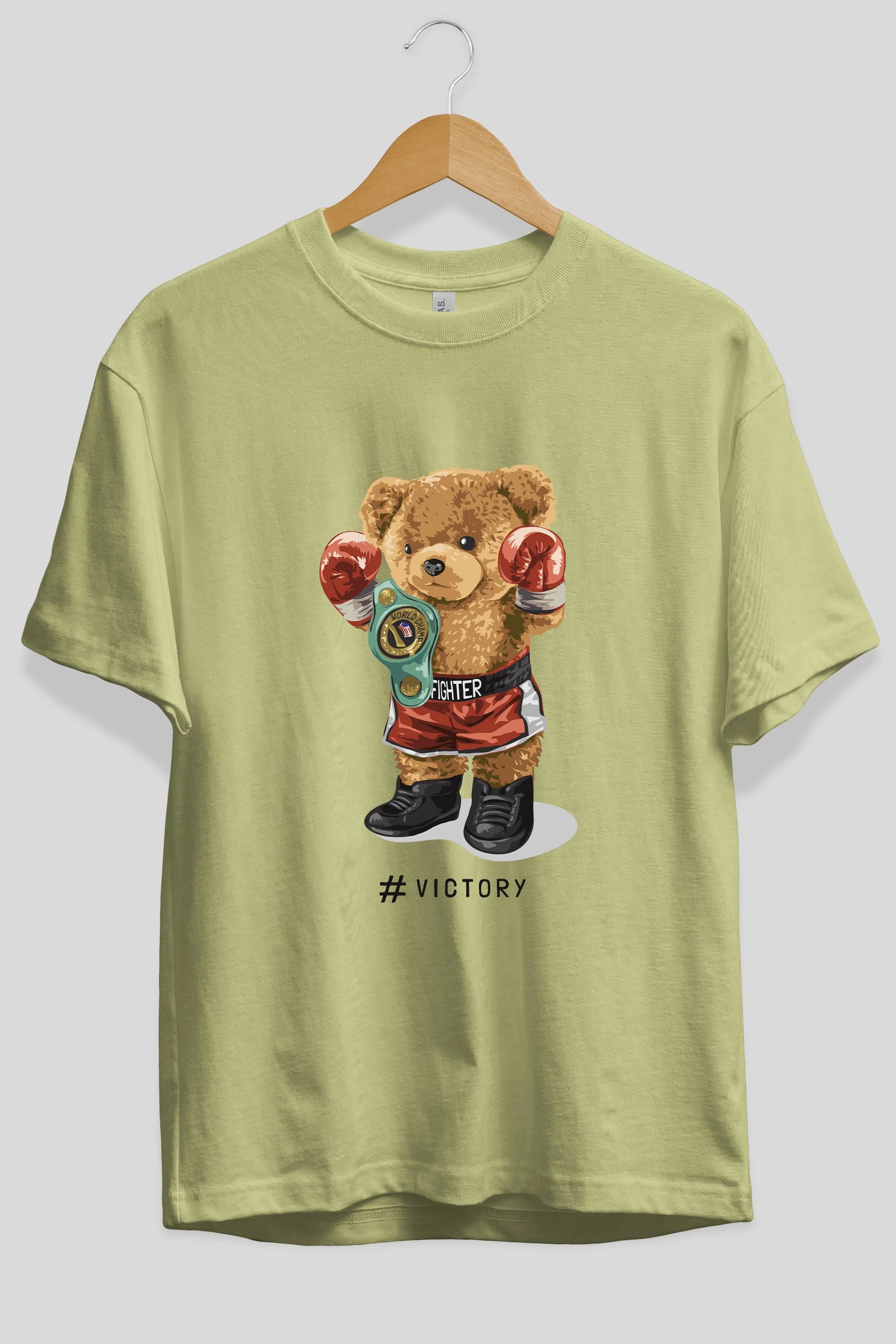 Teddy Bear Victory Ön Baskılı Oversize t-shirt Erkek Kadın Unisex %100 Pamuk