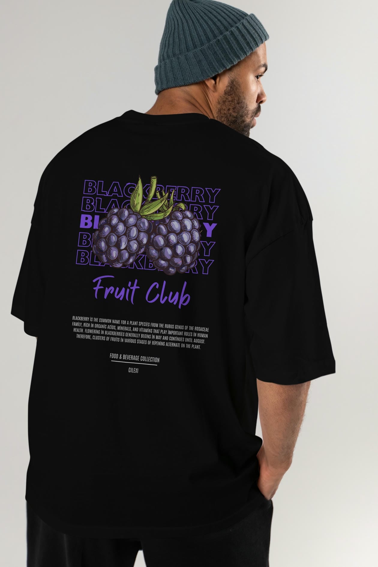 Blackberry Arka Baskılı Oversize t-shirt Erkek Kadın Pamuk Bisiklet Yaka tişort