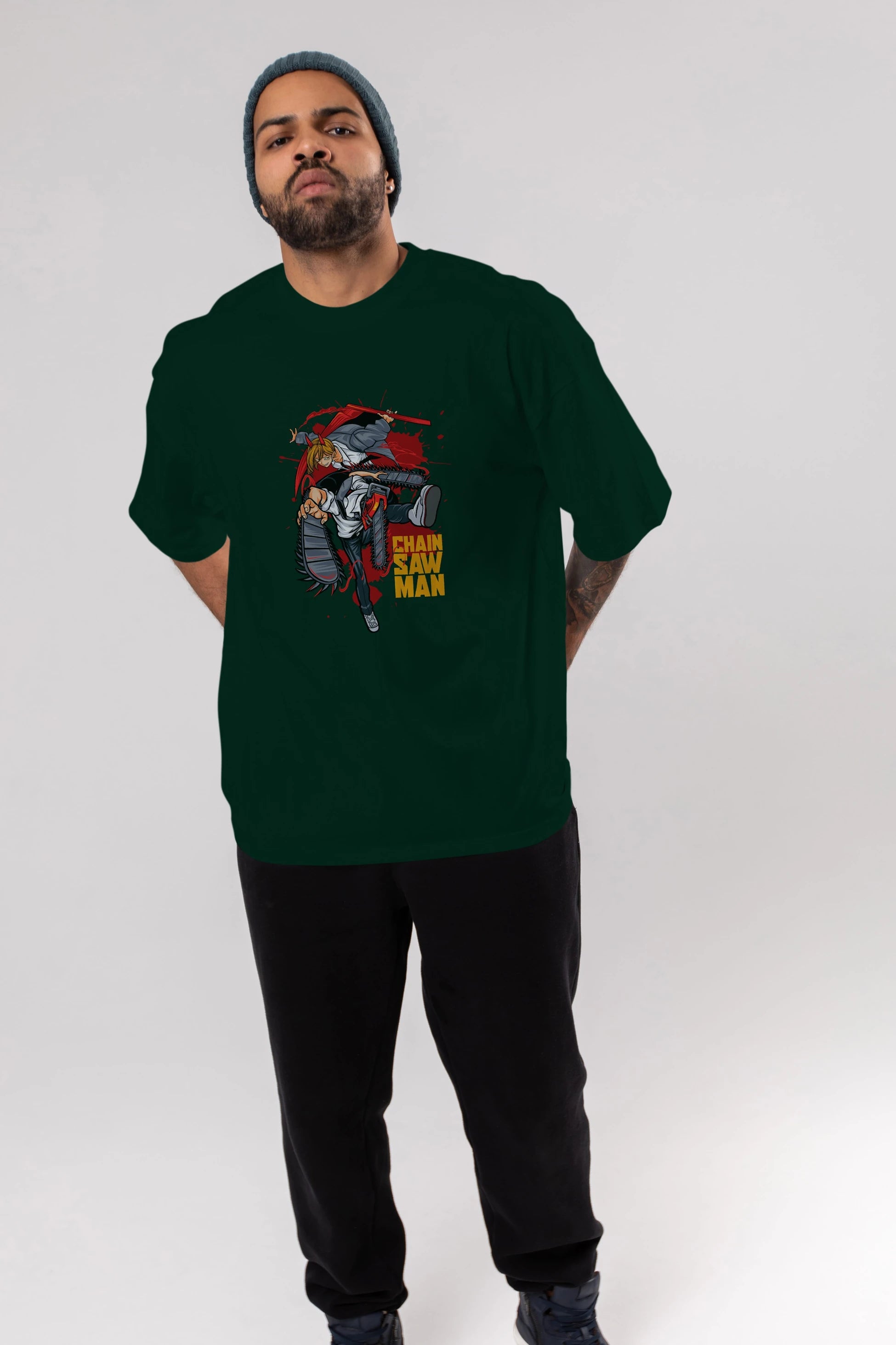 DENJI and POWER Anime Ön Baskılı Oversize t-shirt %100 pamuk Erkek Kadın Unisex