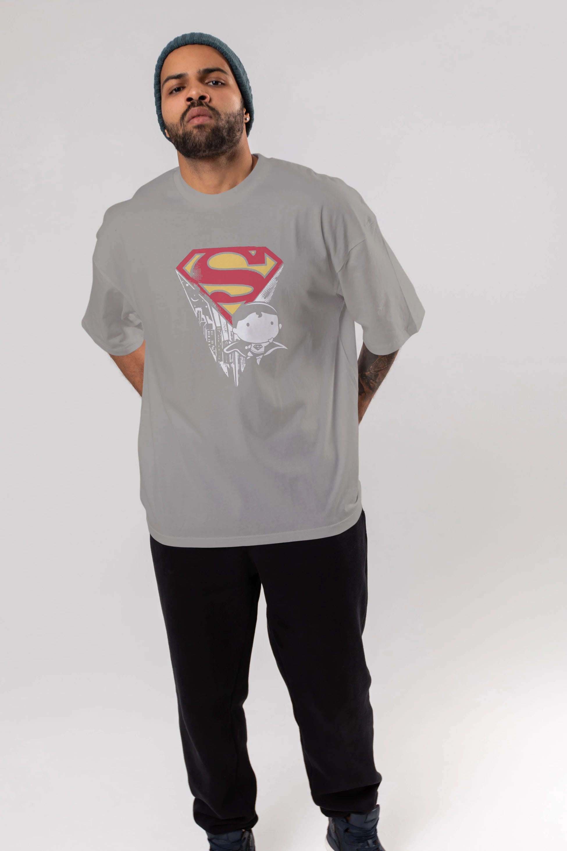Superman Ön Baskılı Oversize t-shirt Erkek Kadın Unisex %100 Pamuk Bisiklet Yaka tişort