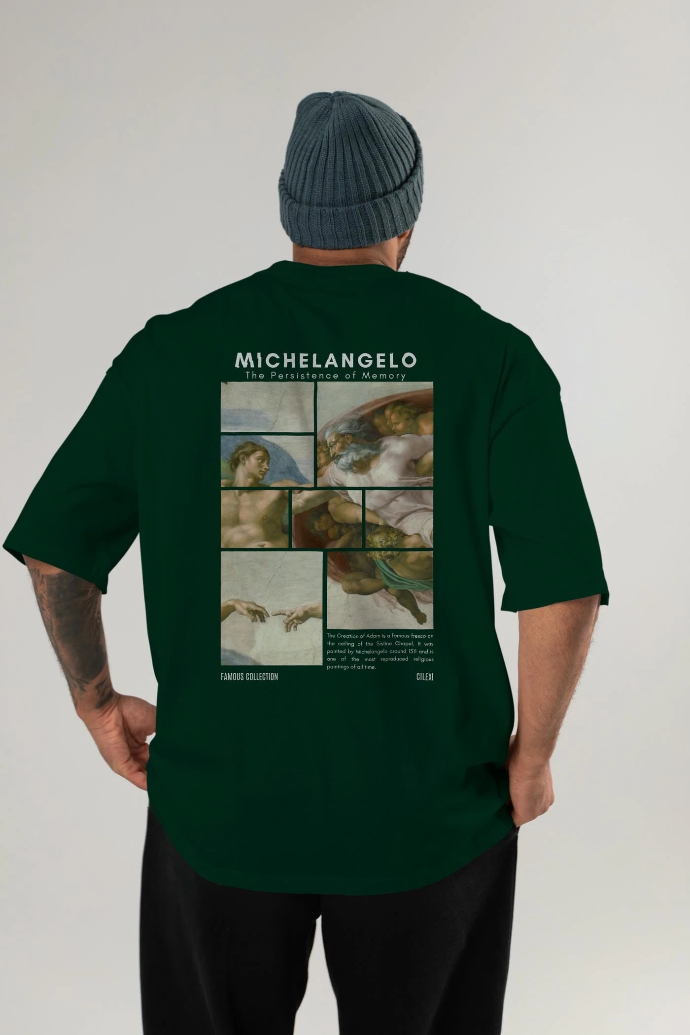 Michelangelo Arka Baskılı Oversize t-shirt Erkek Kadın Bisiklet Yaka Pamuk tişort
