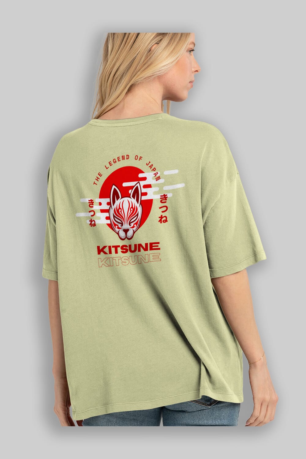 Kitsune Mask Arka Baskılı Oversize t-shirt Erkek Kadın Unisex
