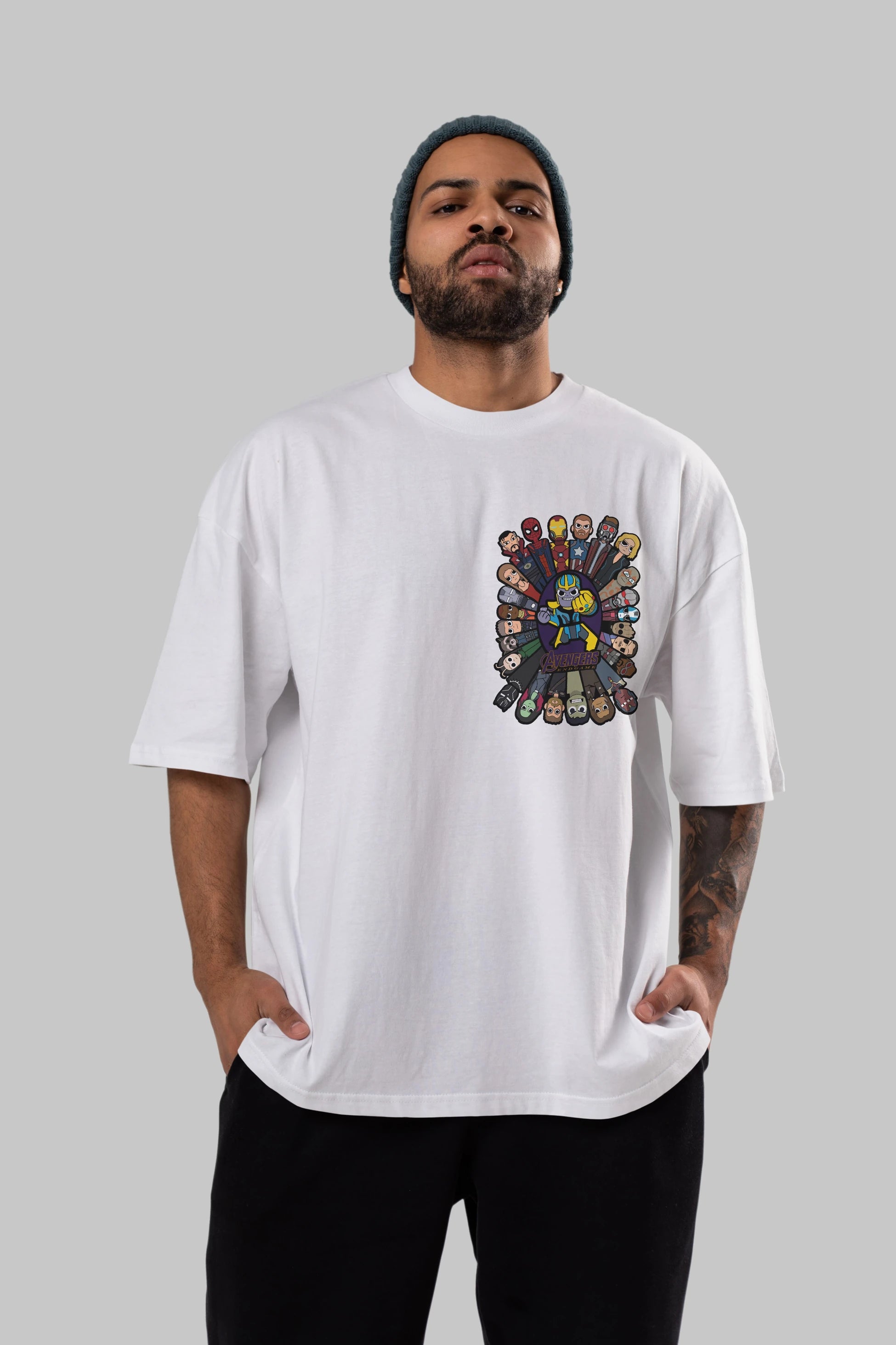The Avengers (2) Ön Sol Baskılı Oversize t-shirt Erkek Kadın Unisex %100 Pamuk Bisiklet Yaka tişort