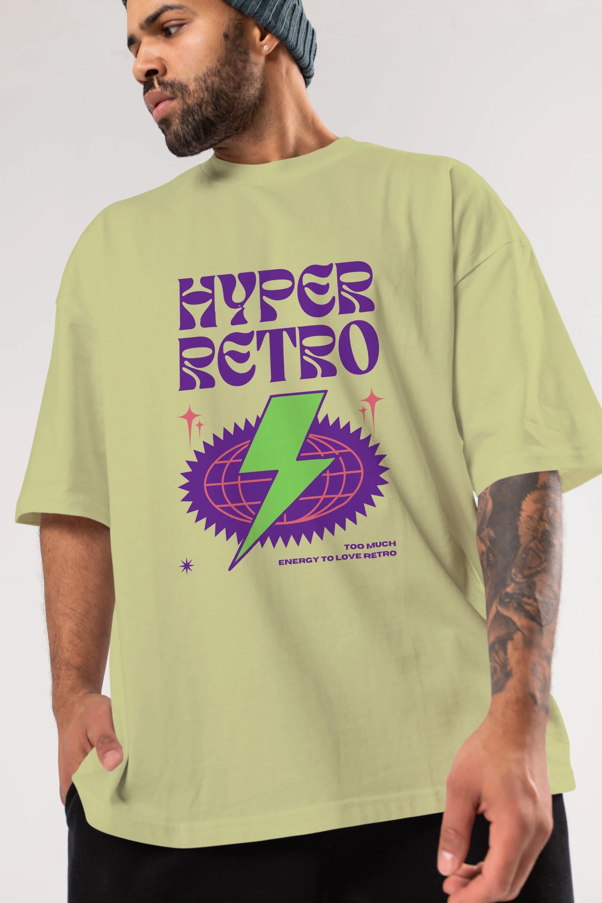 Hyper Retro Yazılı Ön Baskılı Oversize t-shirt Erkek Kadın Unisex