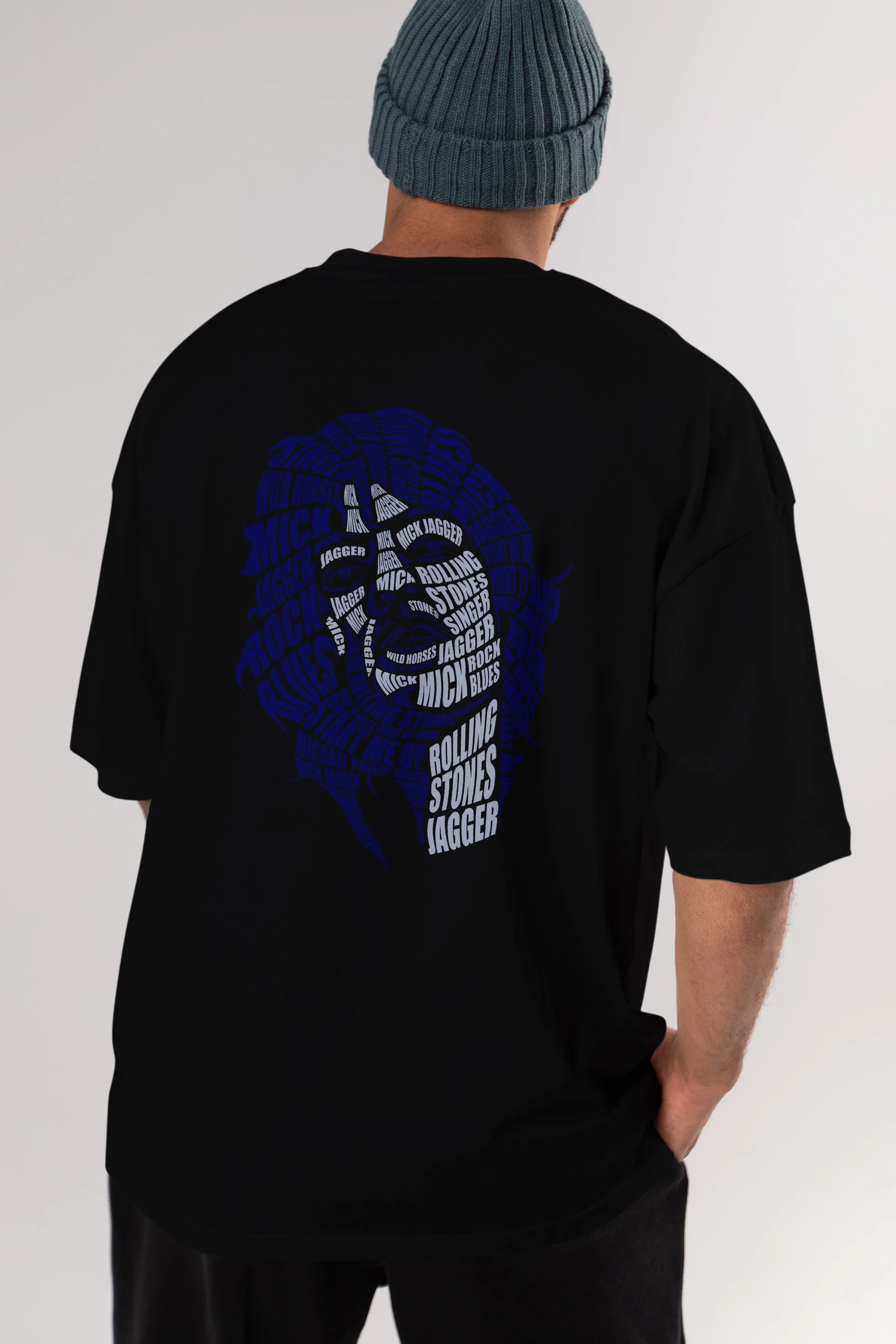 Mick Jagger Calligram Arka Baskılı Oversize t-shirt %100 pamuk Erkek Kadın Unisex