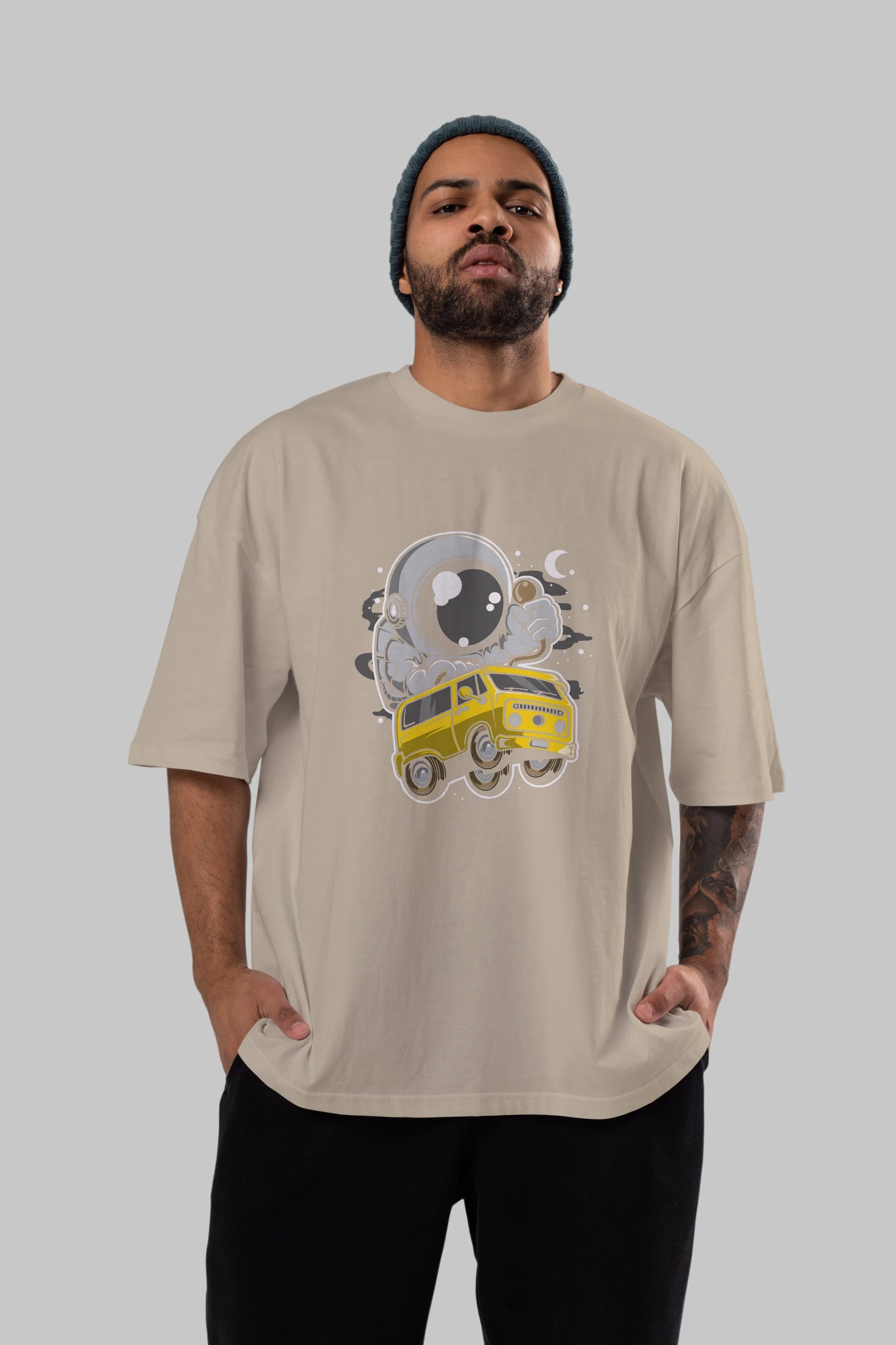 Astronaut Car Racer Ön Baskılı Oversize t-shirt Erkek Kadın Unisex