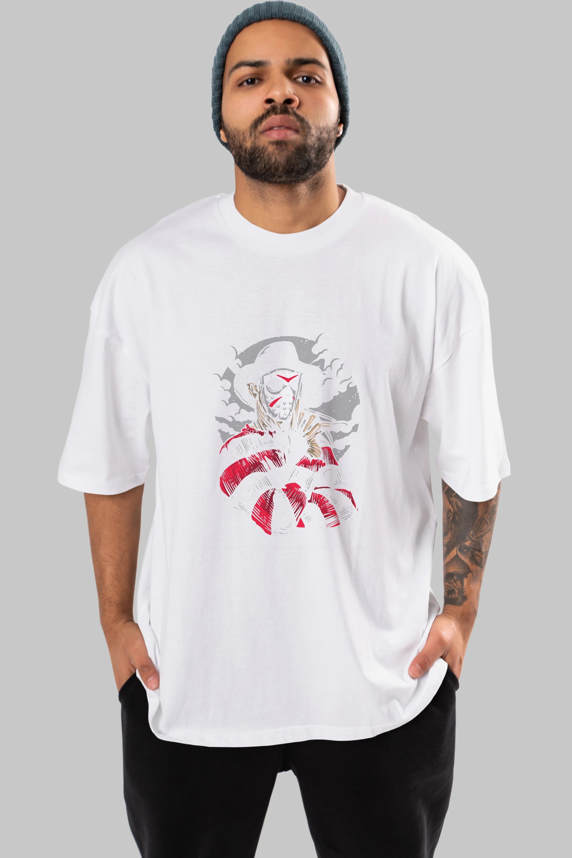 Freddy VS Jason (2) Ön Baskılı Oversize t-shirt Erkek Kadın Unisex %100 Pamuk tişort