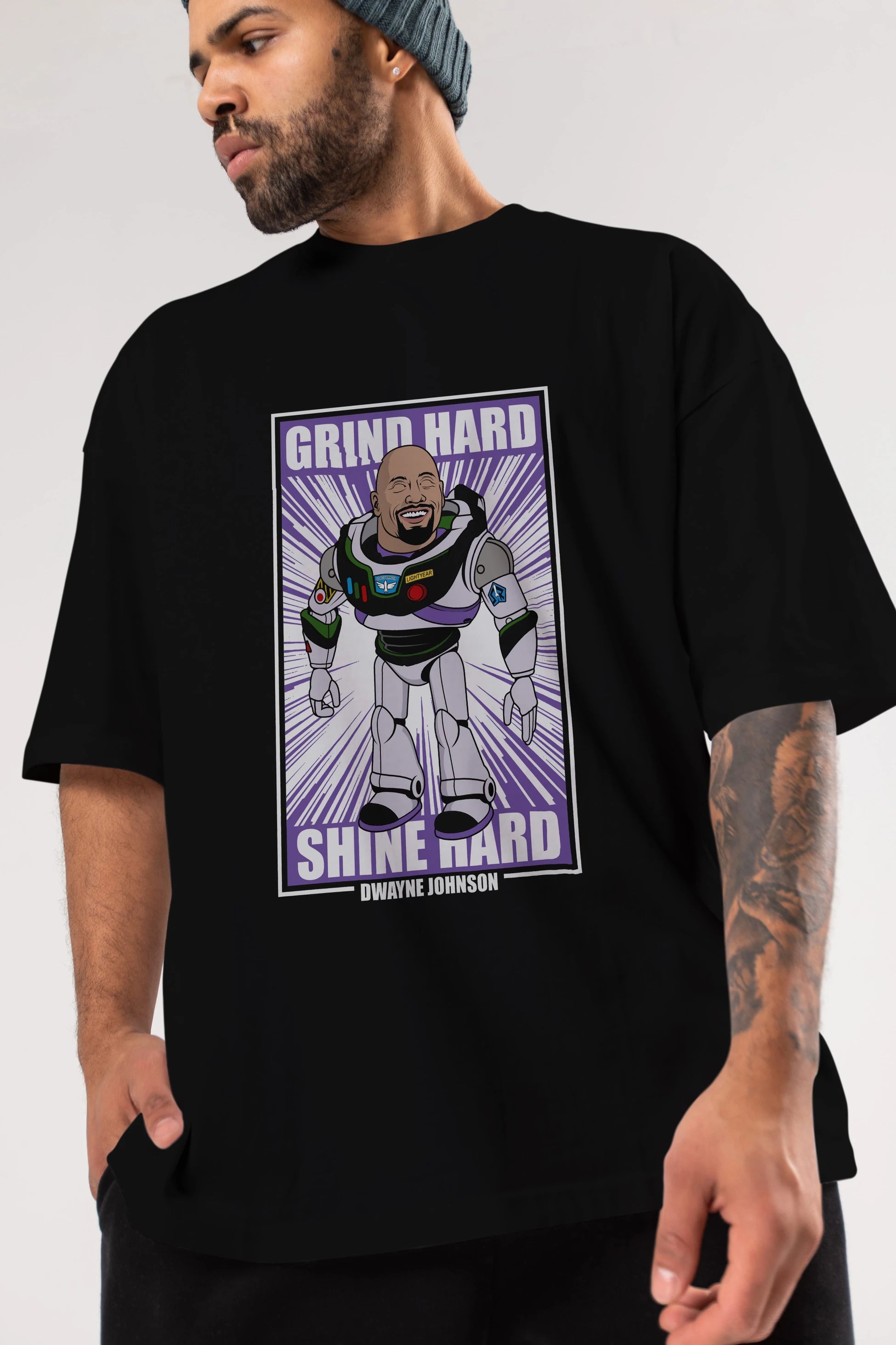 Dwayne Johnson Buzz Lightyear Ön Baskılı Oversize t-shirt Erkek Kadın Unisex %100 Pamuk tişort