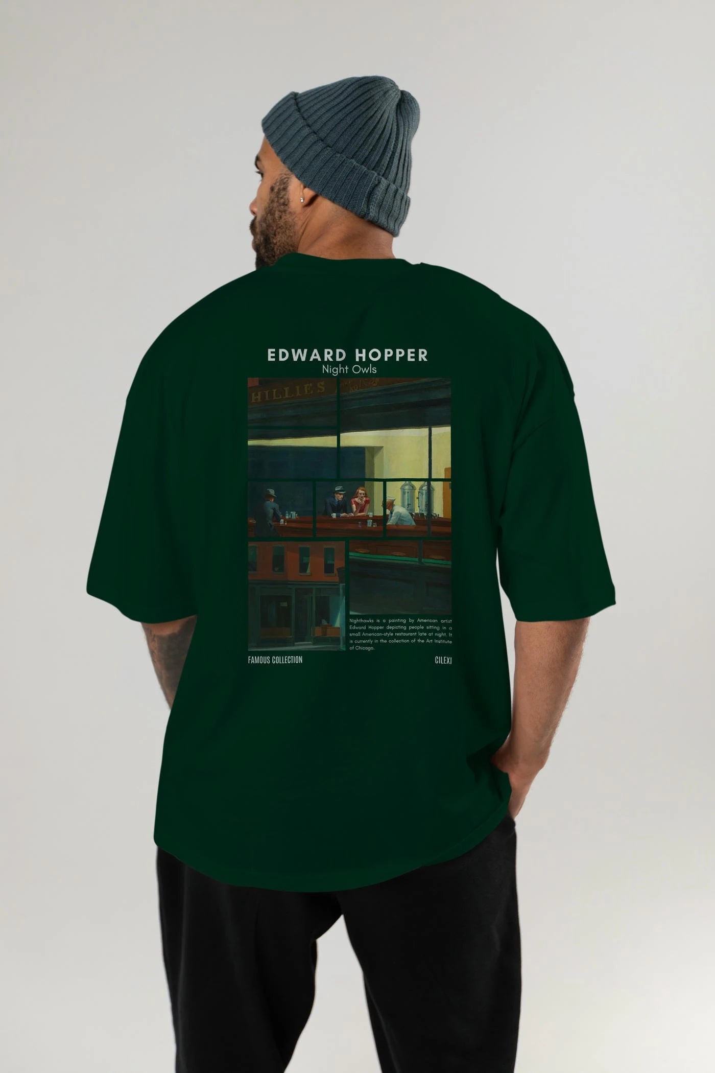 Edward Hopper Night Owls Arka Baskılı Oversize t-shirt Erkek Kadın Bisiklet Yaka Pamuk tişort