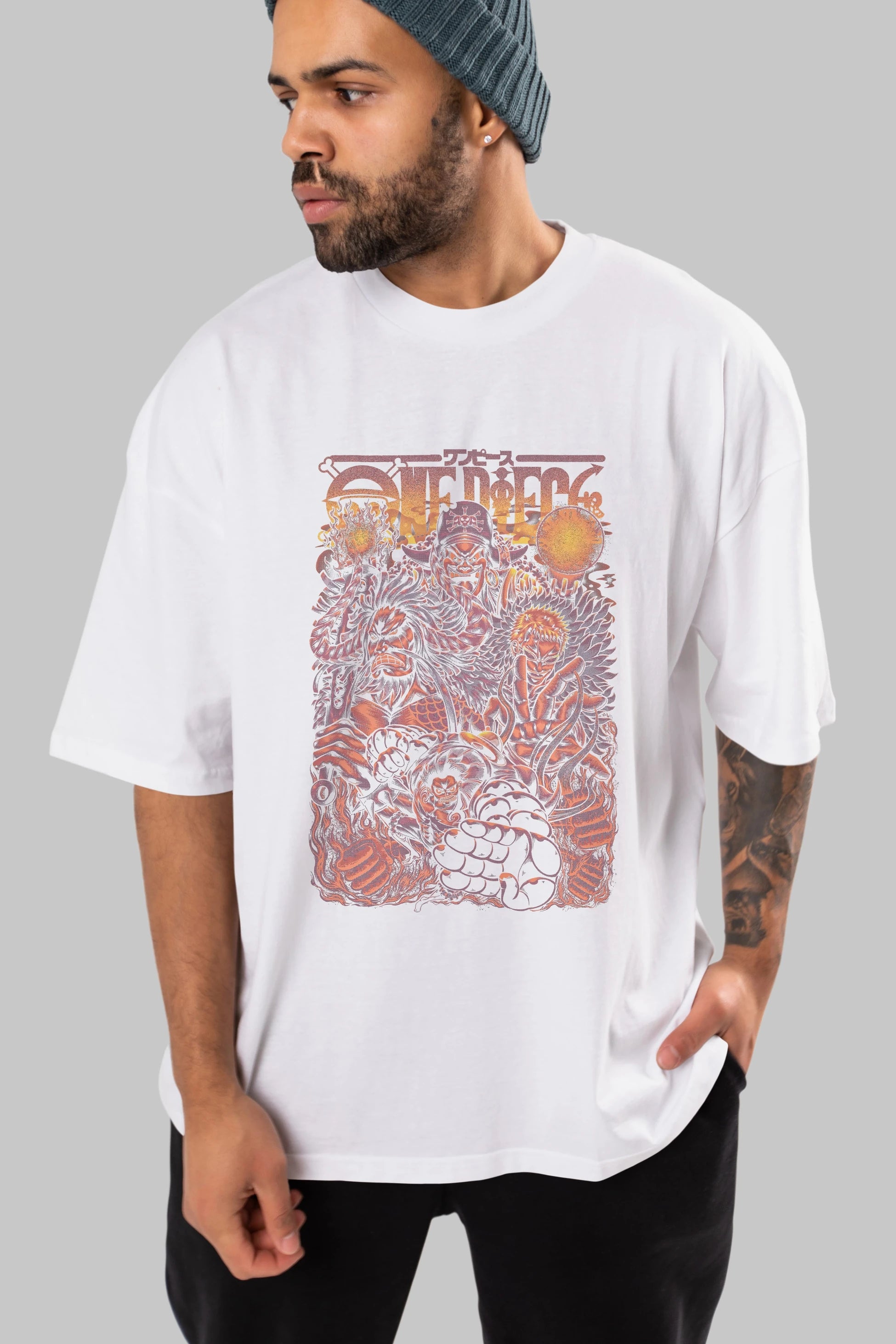 ONE PIECE Anime Ön Baskılı Oversize t-shirt %100 pamuk Erkek Kadın Unisex