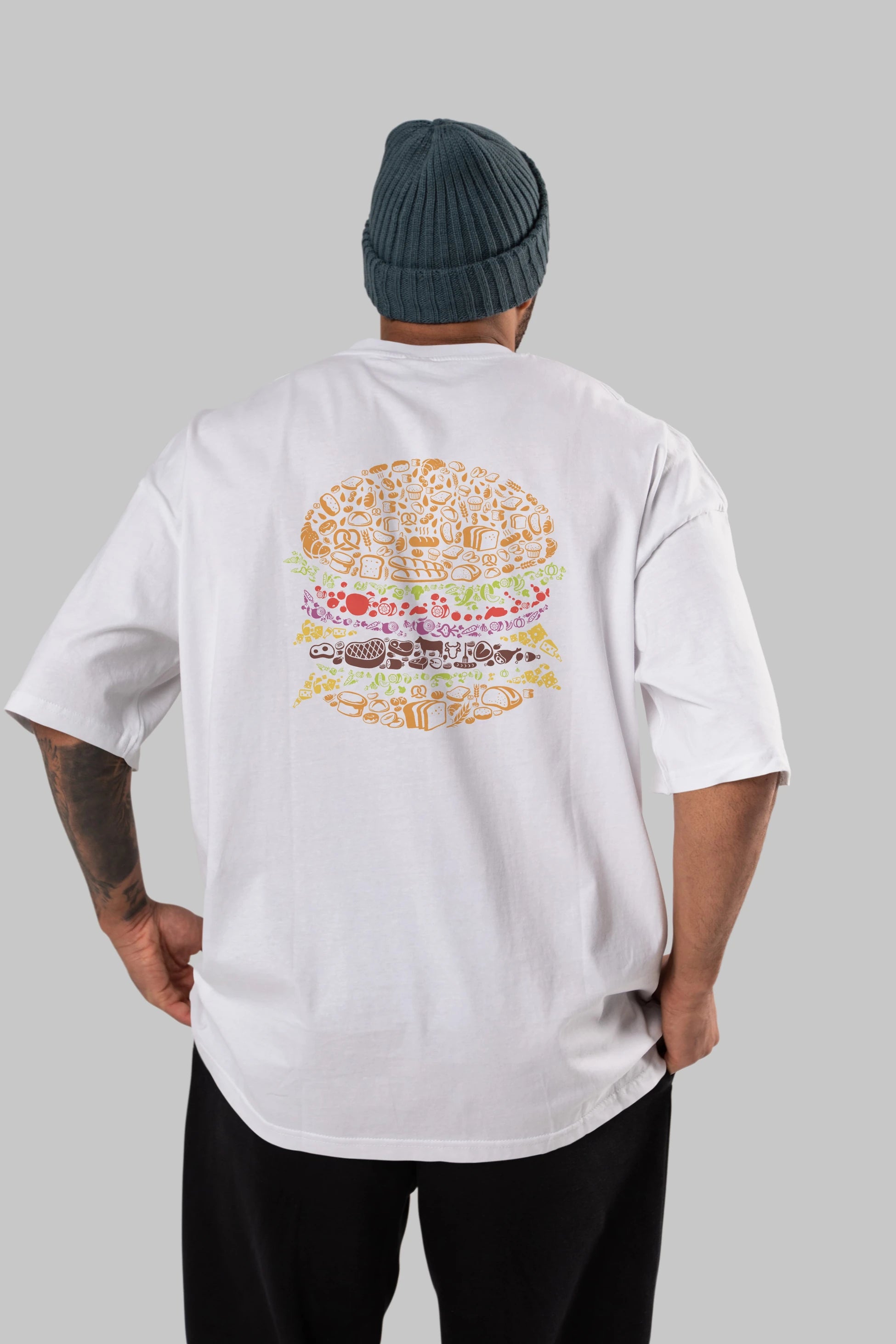 Burger Arka Baskılı Oversize t-shirt %100 pamuk Erkek Kadın Unisex
