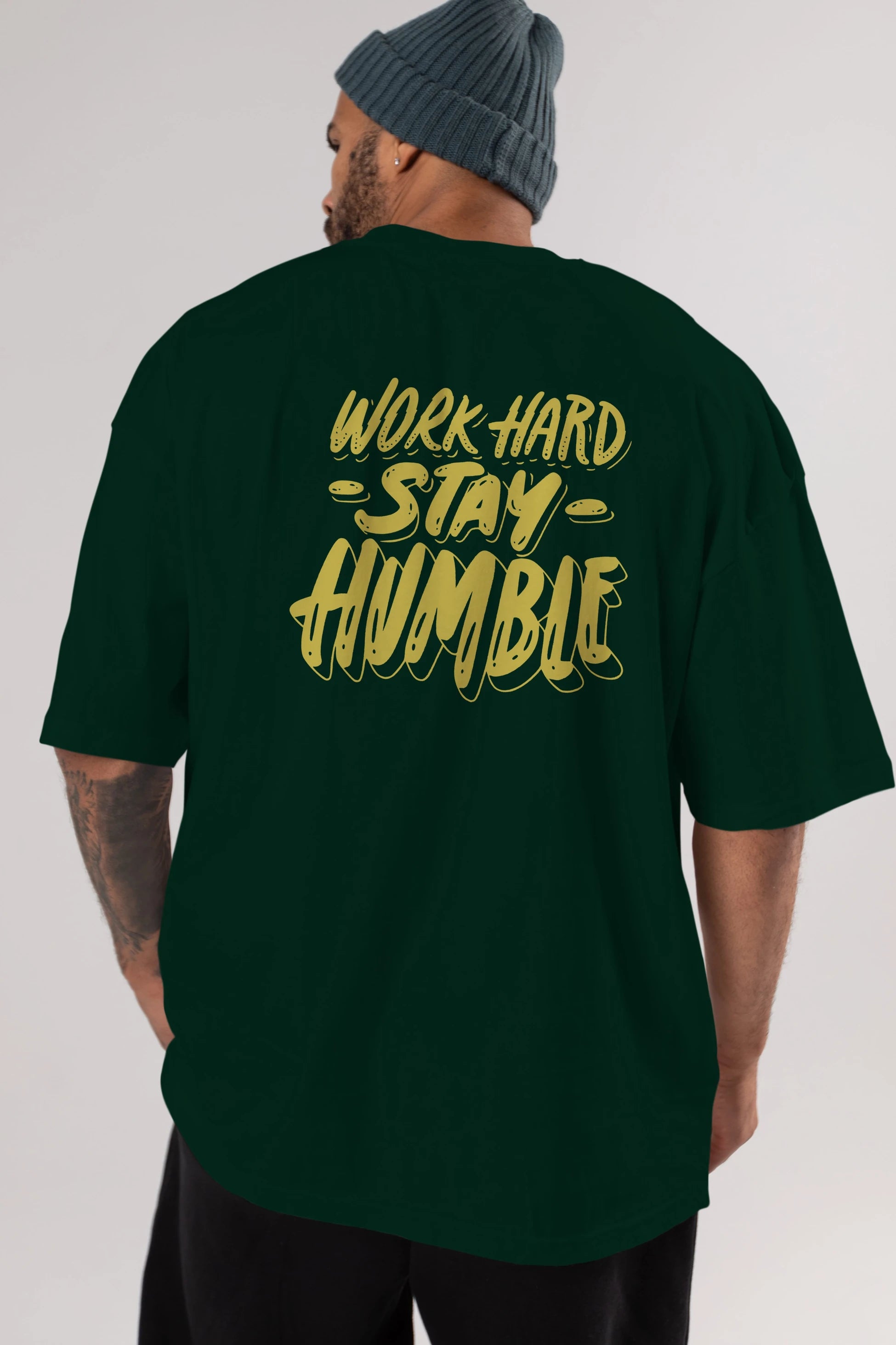 Word Hard Yazılı Arka Baskılı Oversize t-shirt Erkek Kadın Unisex
