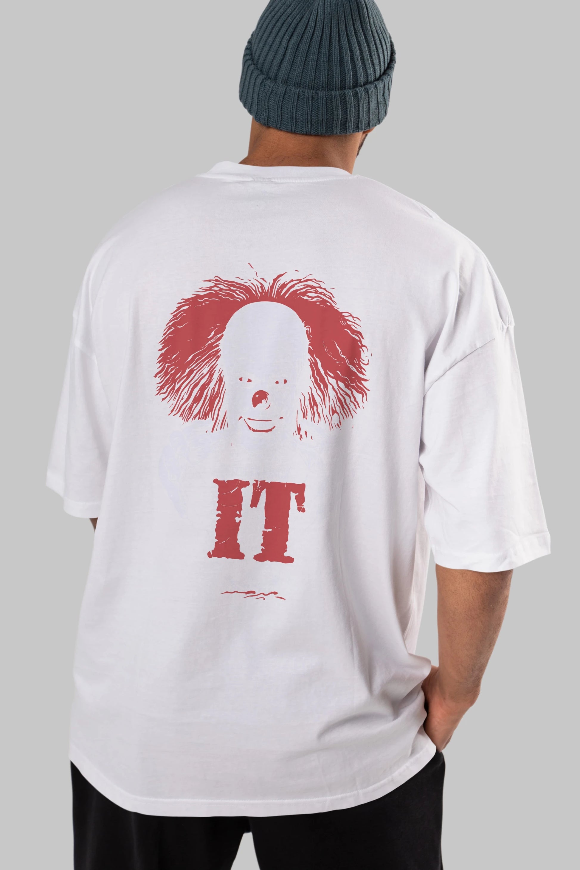 it Arka Baskılı Oversize t-shirt Erkek Kadın Unisex %100 Pamuk Bisiklet Yaka tişort