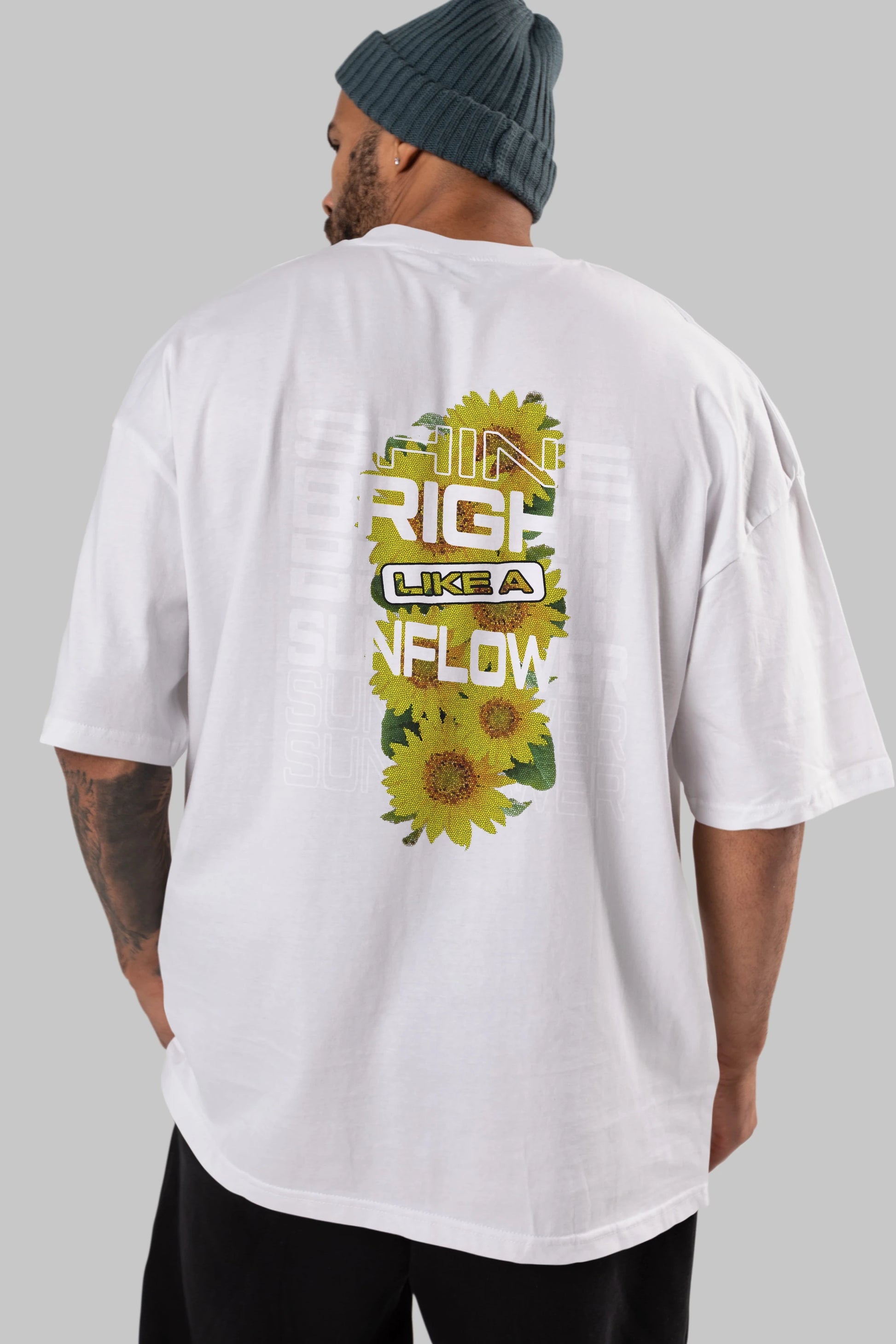 Shine bright like a sunflower Arka Baskılı Oversize t-shirt Erkek Kadın Unisex
