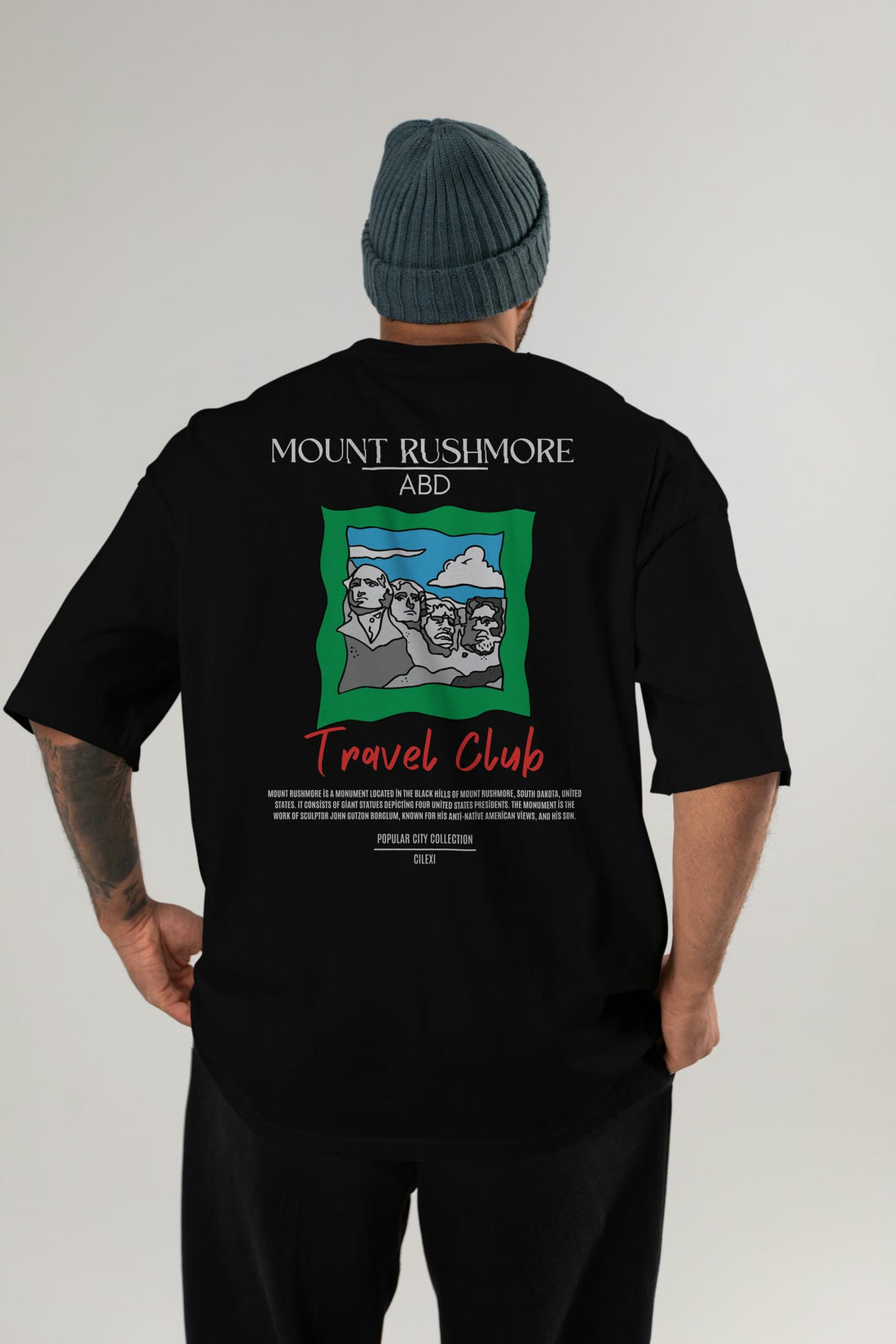 Mount Rushmore ABD Arka Baskılı Oversize t-shirt Erkek Kadın Pamuk Bisiklet Yaka tişort