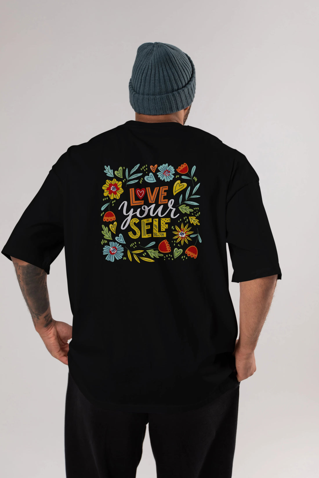 Love Yourself Yazılı Arka Baskılı Oversize t-shirt Erkek Kadın Unisex