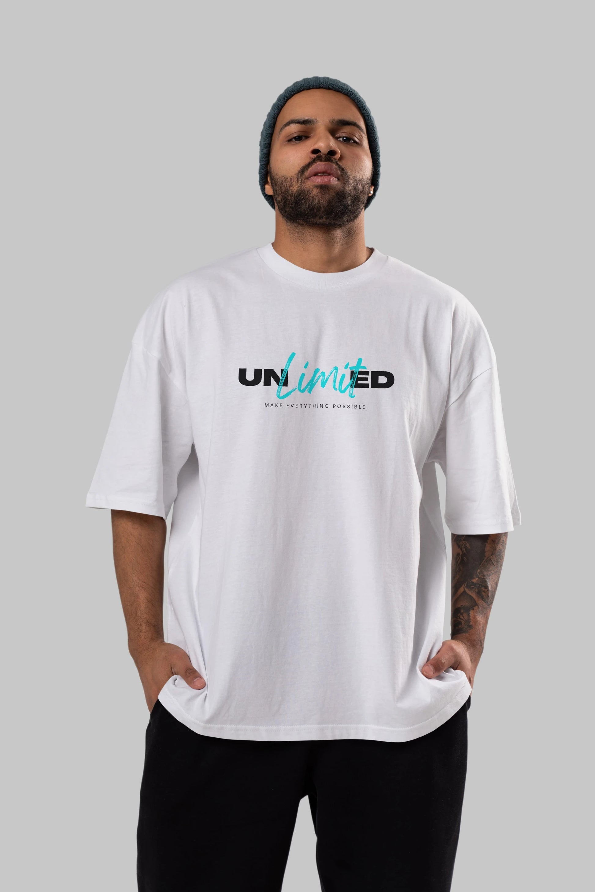 Unlimited Yazılı Ön Baskılı Oversize t-shirt Erkek Kadın Unisex
