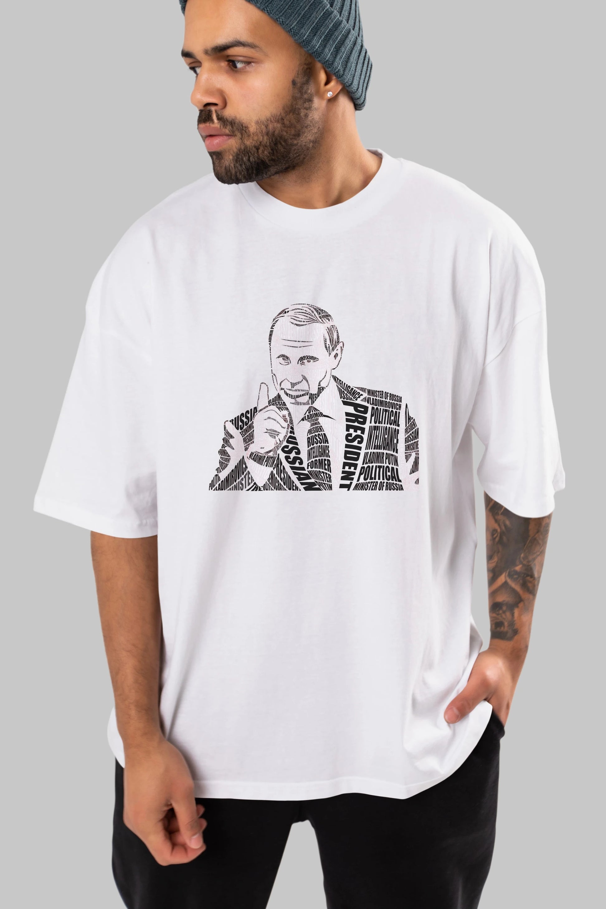 Putin Calligram Ön Baskılı Oversize t-shirt %100 pamuk Erkek Kadın Unisex